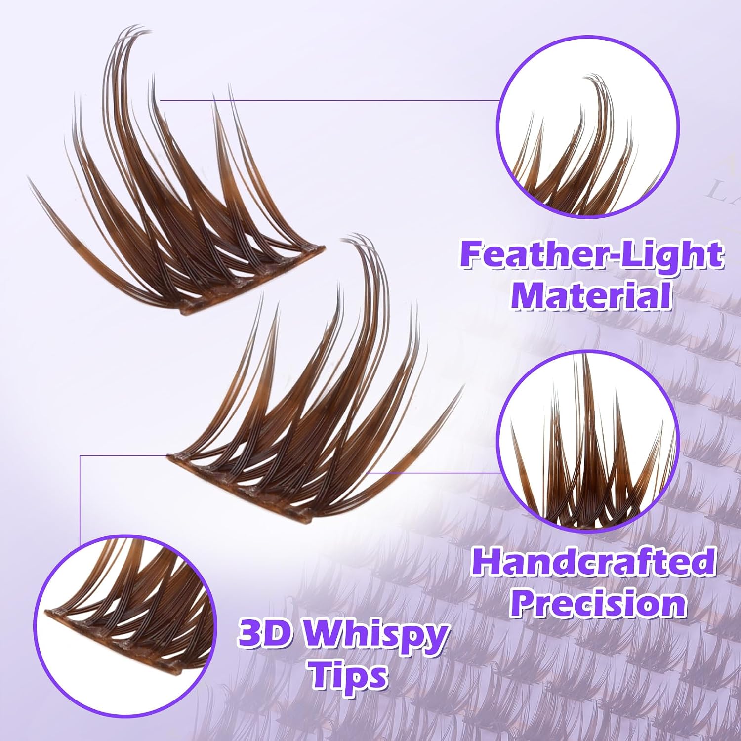 Detalle de Arison Lashes Brown Lash Clusters Manga Braun – 144 Clusters, 9–16 mm, D-Curl für DIY-Cosplay