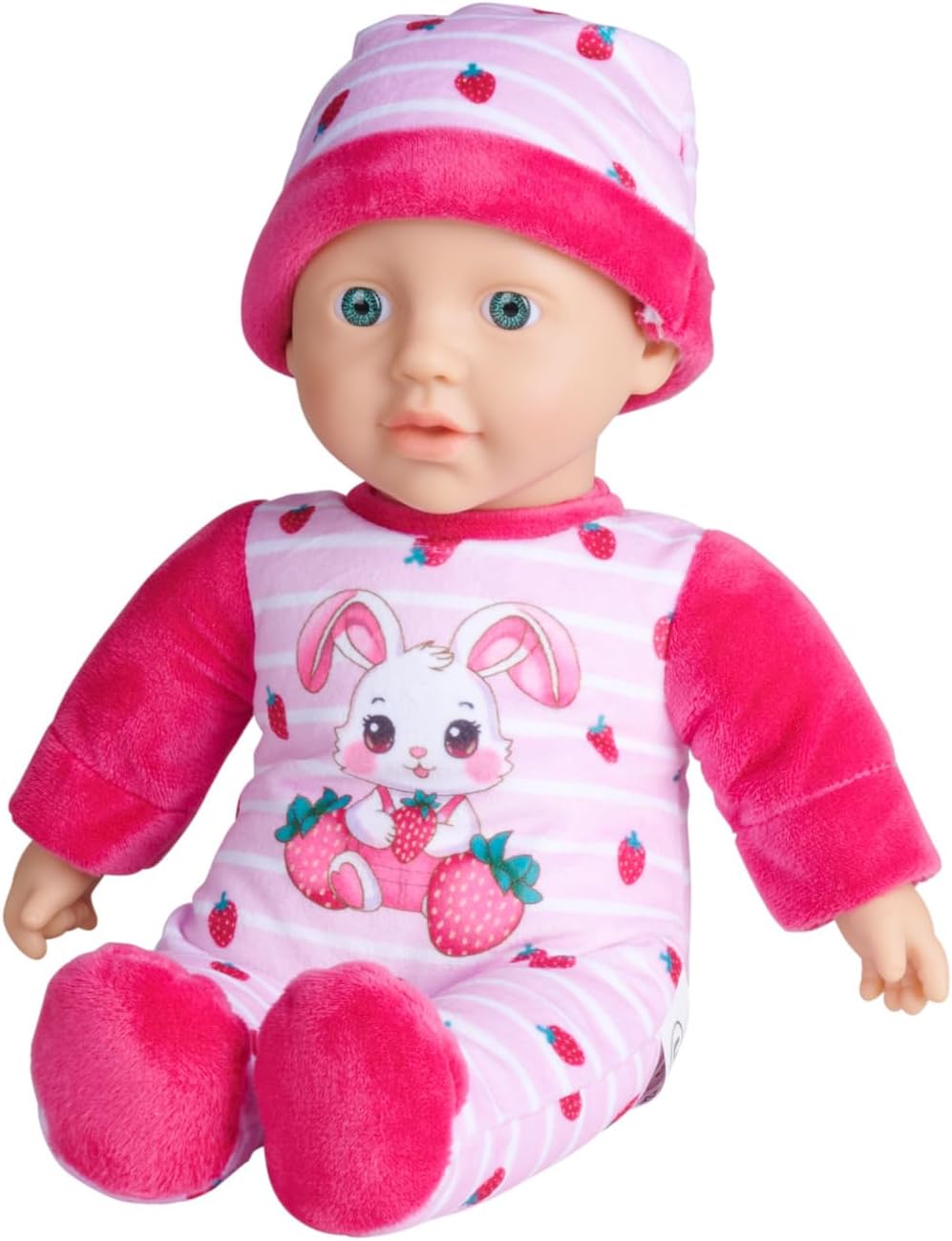 Detalle 2 de Simba Laura Strawbunny – Weichkörperpuppe (30 cm) mit Erdbeer-Strampler und Hasenohren