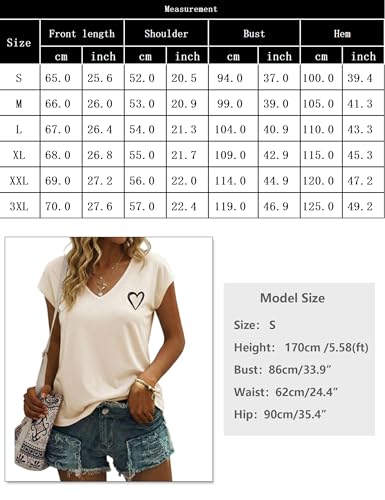 Detalle 2 de Gyabnw Tee Shirt Femme Col V Manches Courtes Imprimé Cœur