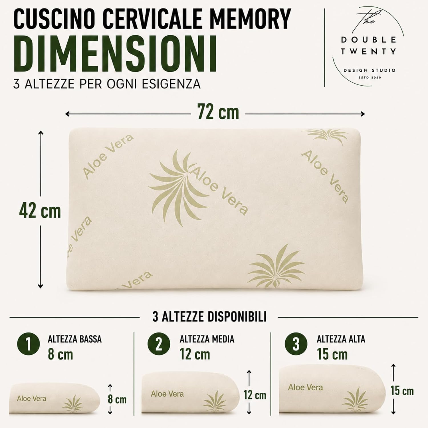 Thumbnail 1 de The Double Twenty – Cuscino Memory Foam a Saponetta da 12 cm con Federa Aloe Vera, supporto cervicale ed ortopedico