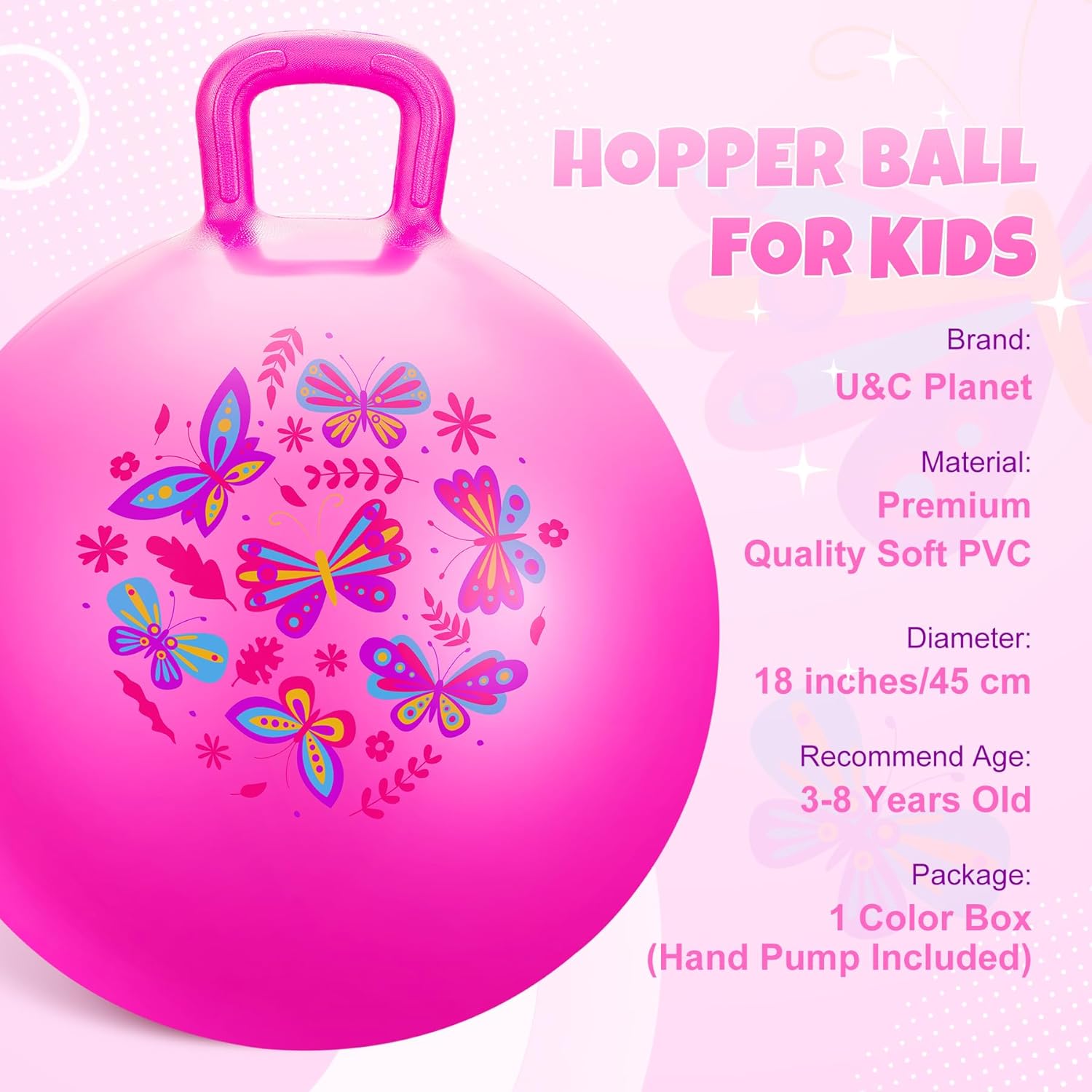 Thumbnail 1 de U&C Planet 18 Inch Space Hopper for Kids: Inflatable Jumping Ball with Pump