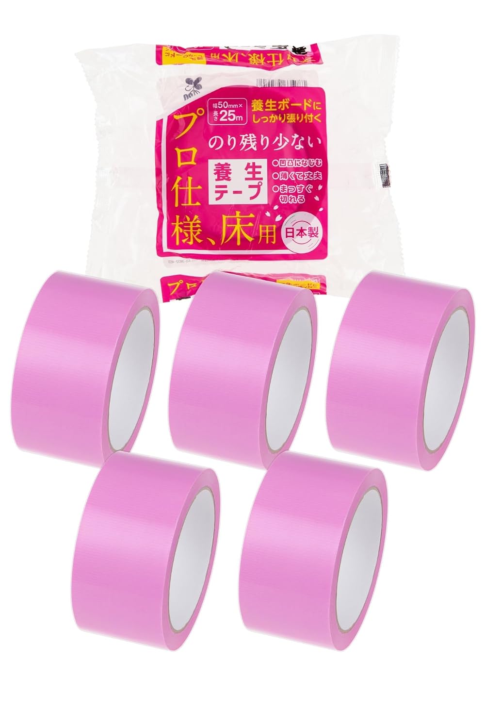 Detalle de APMジャパン LPE-25PK1 床養生テープ ピンク 50mm×25m・5巻セット