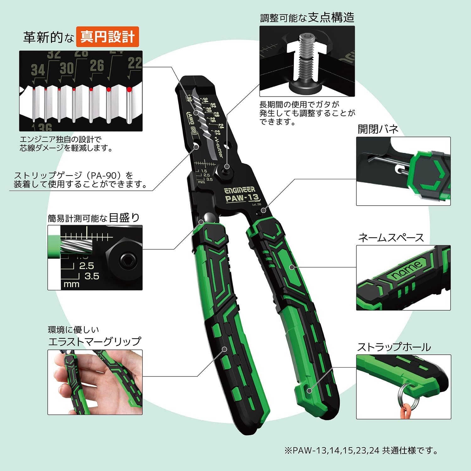Detalle 2 de ENGINEER PAW-15 精密ワイヤーストリッパーST AWG24~12対応・真円設計・Vカッター搭載