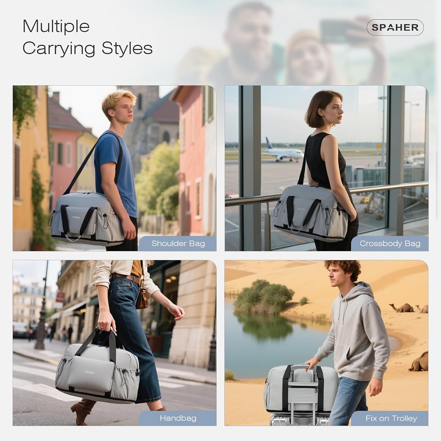 Detalle de SPAHER Large Travel Duffle: Foldable Cabin Bag with Wet Pocket and Two Included Toiletry Bags