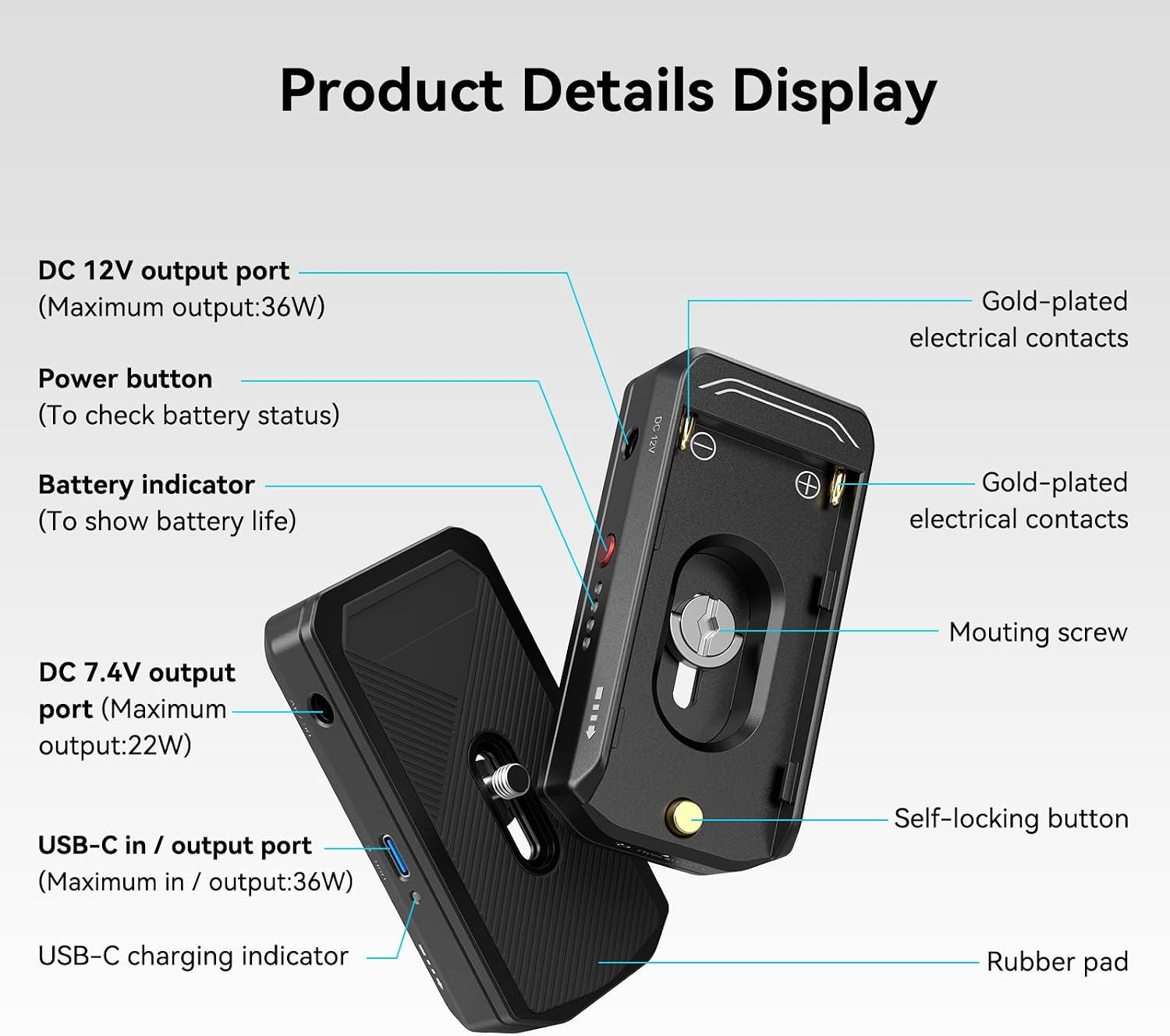 Detalle de SMALLRIG 3168 NP-F Battery Adapter Plate 8V/12V