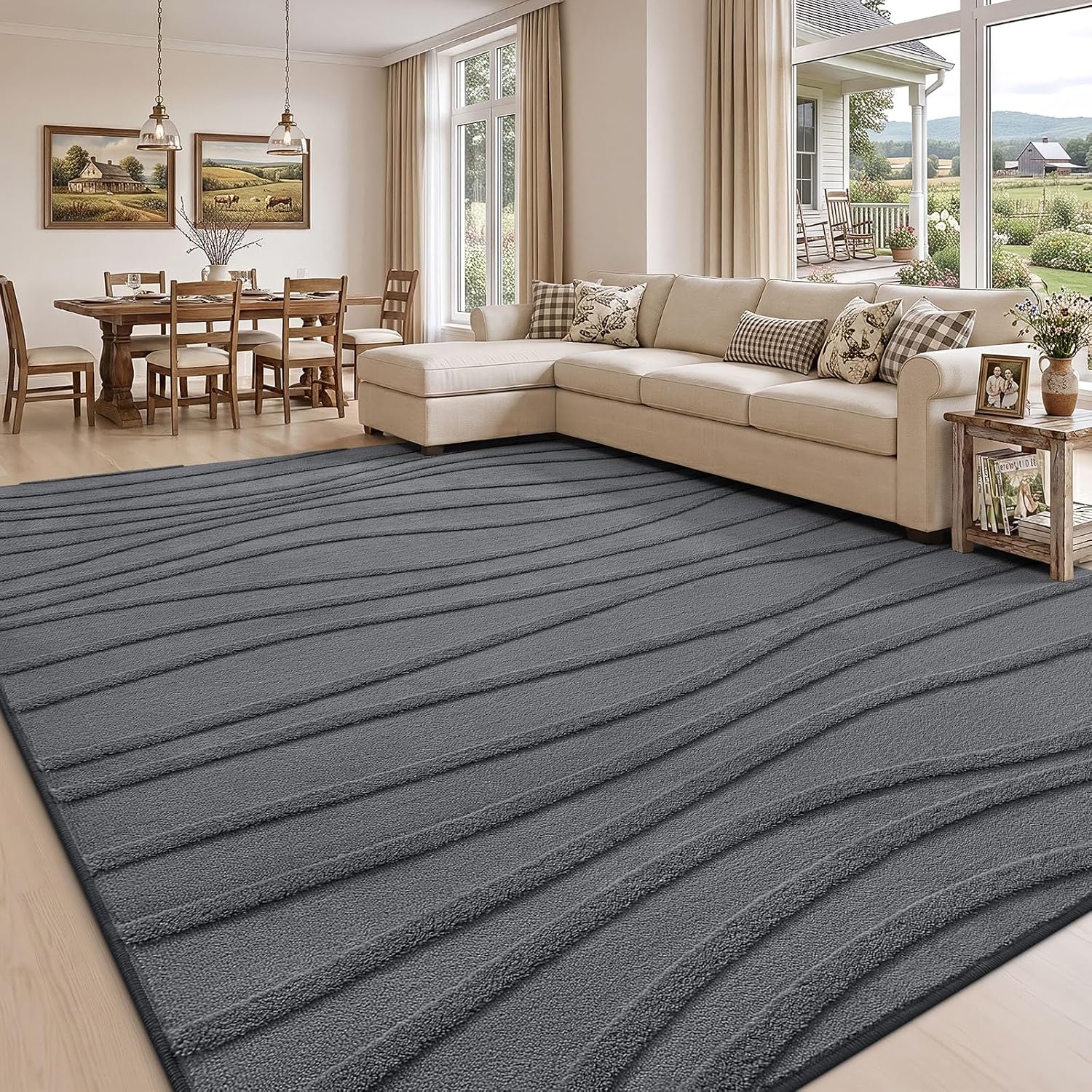 Thumbnail 6 de Homaxy vloerkleed 120 x 160 cm, wasbaar pluche met golfpatroon