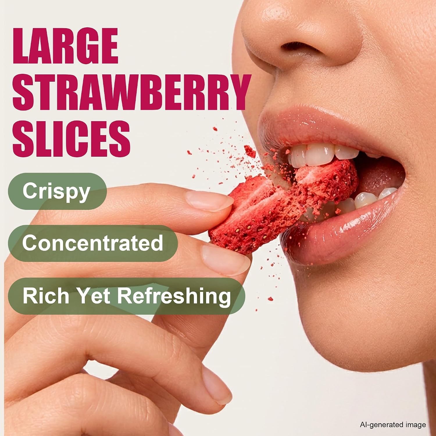 Detalle de PlompBery Organic Freeze-Dried Strawberry Slices, 8.8 oz, No Added Sugar