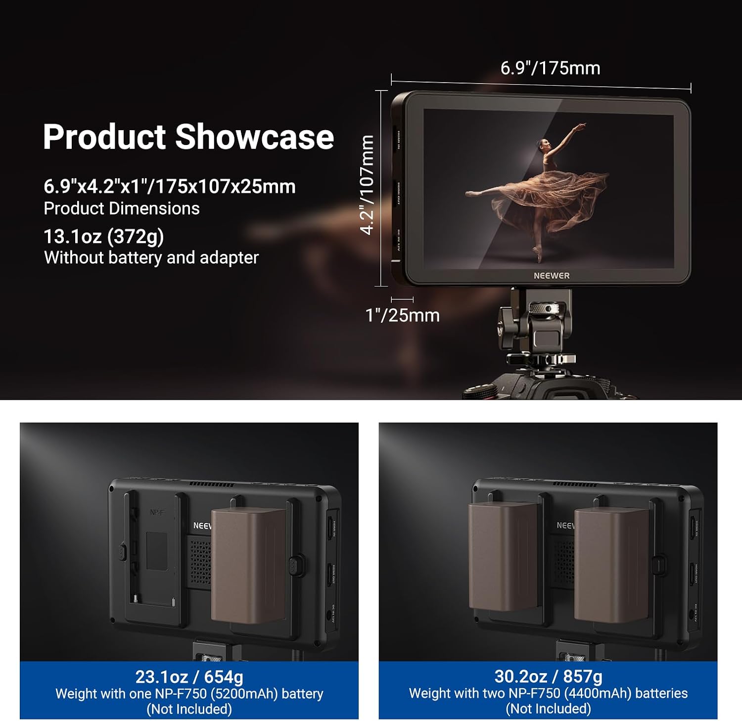 Thumbnail 2 de NEEWER F600 7-inch Camera Field Monitor with 2400nit Touchscreen, 4K HDMI Loop and Custom 3D LUT