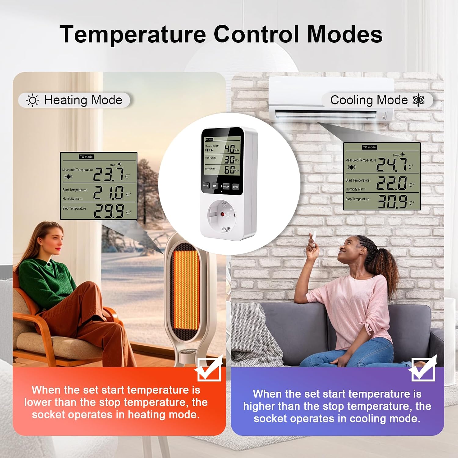 Detalle 2 de Gbformat Feuchtigkeitsregler/Temperaturregler thermostaat- en hygrostaatstekker met timer