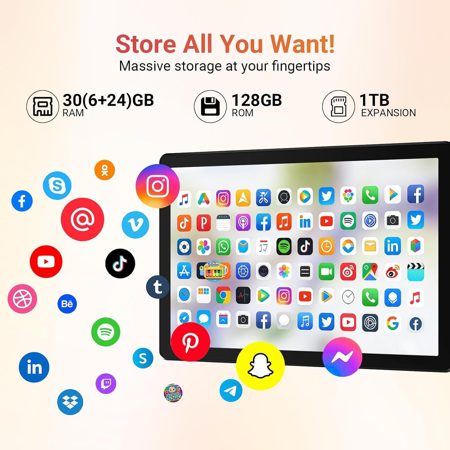 Thumbnail 3 de URAO 10.1-Inch Android Tablet (Android 16) with Octa-Core, 128GB Storage, Wi‑Fi 6 & Bluetooth 5.4