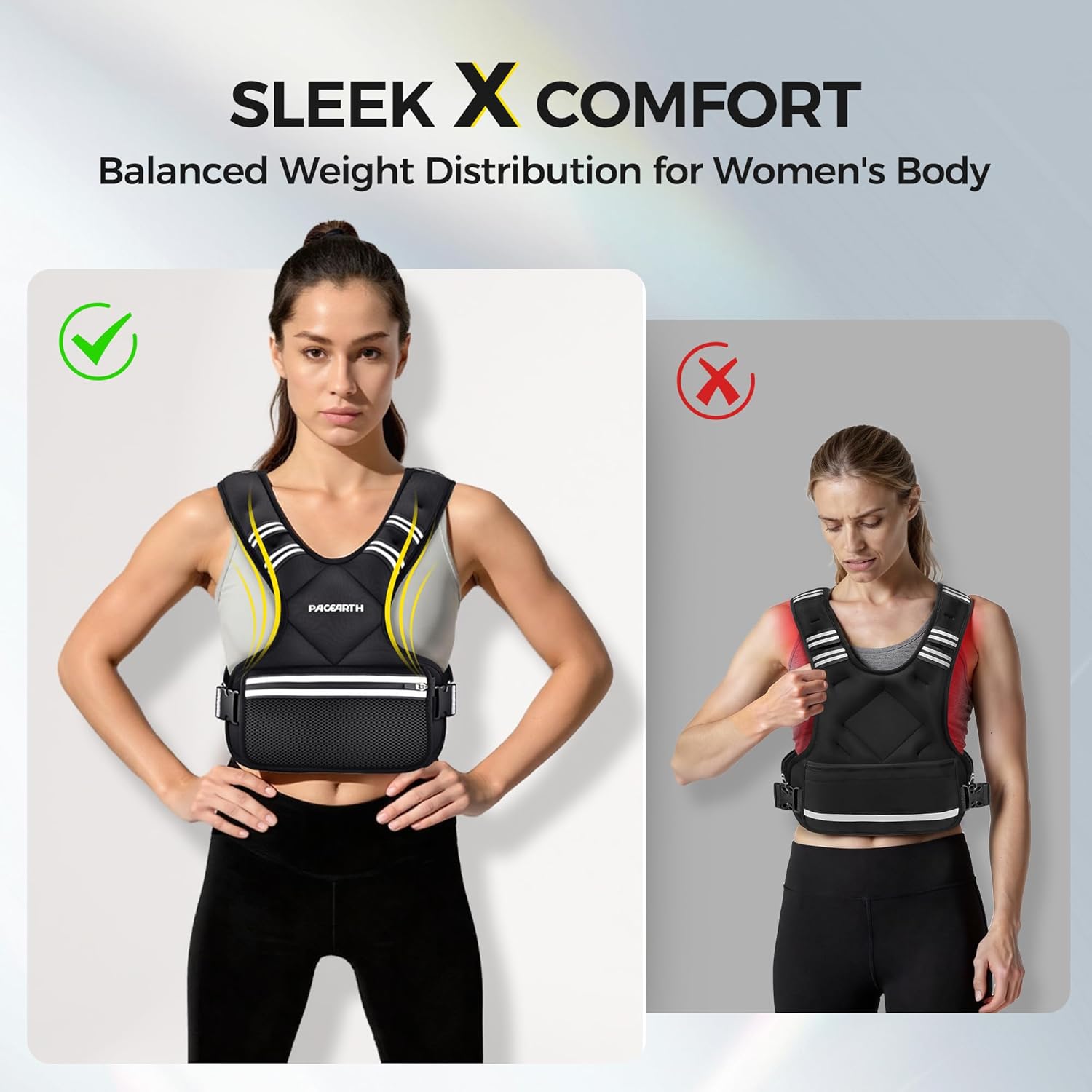 Detalle 2 de PACEARTH Adjustable Weight Vest (4–10 lbs to 32 lbs) with X-Shape Design, Zipper Pouch & 6 Weight Packs