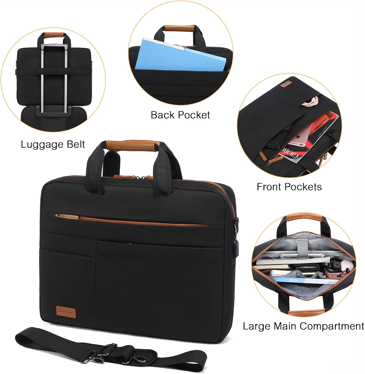 Detalle de LOVEVOOK Laptoptasche 17 Zoll: Wasserdichte Akten- und Reisetasche für Business und Alltag