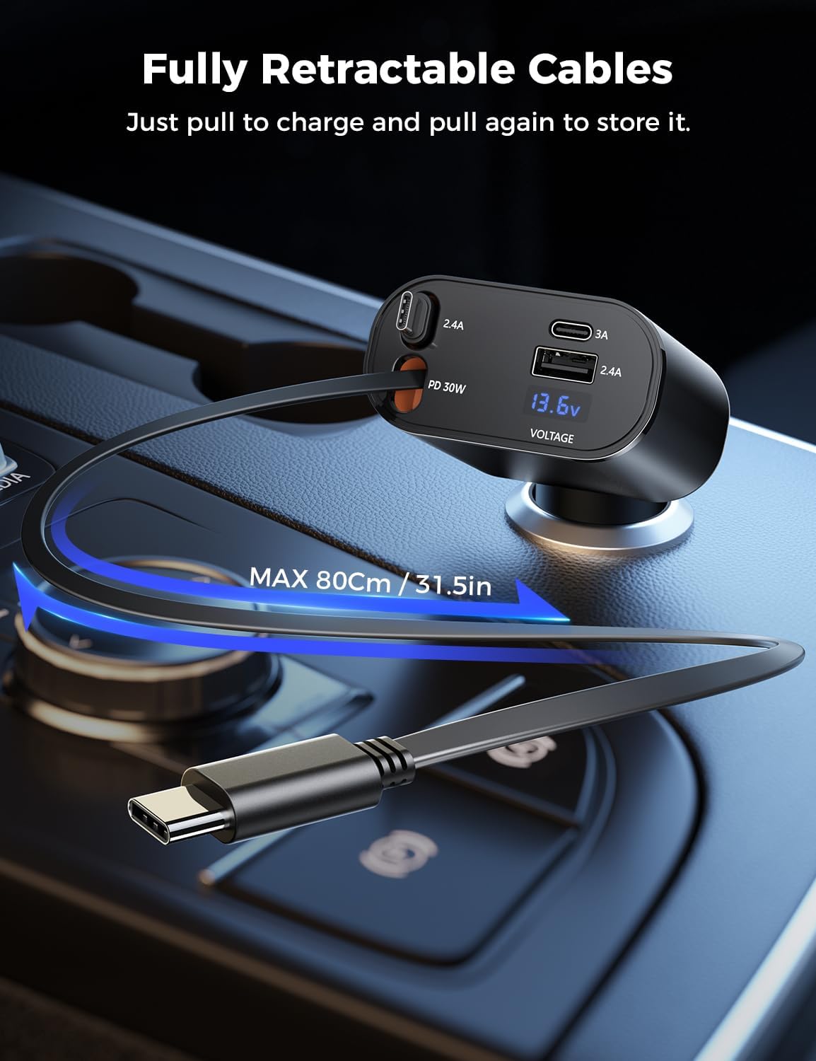 Detalle de SUPERONE Retractable Car Charger 69W