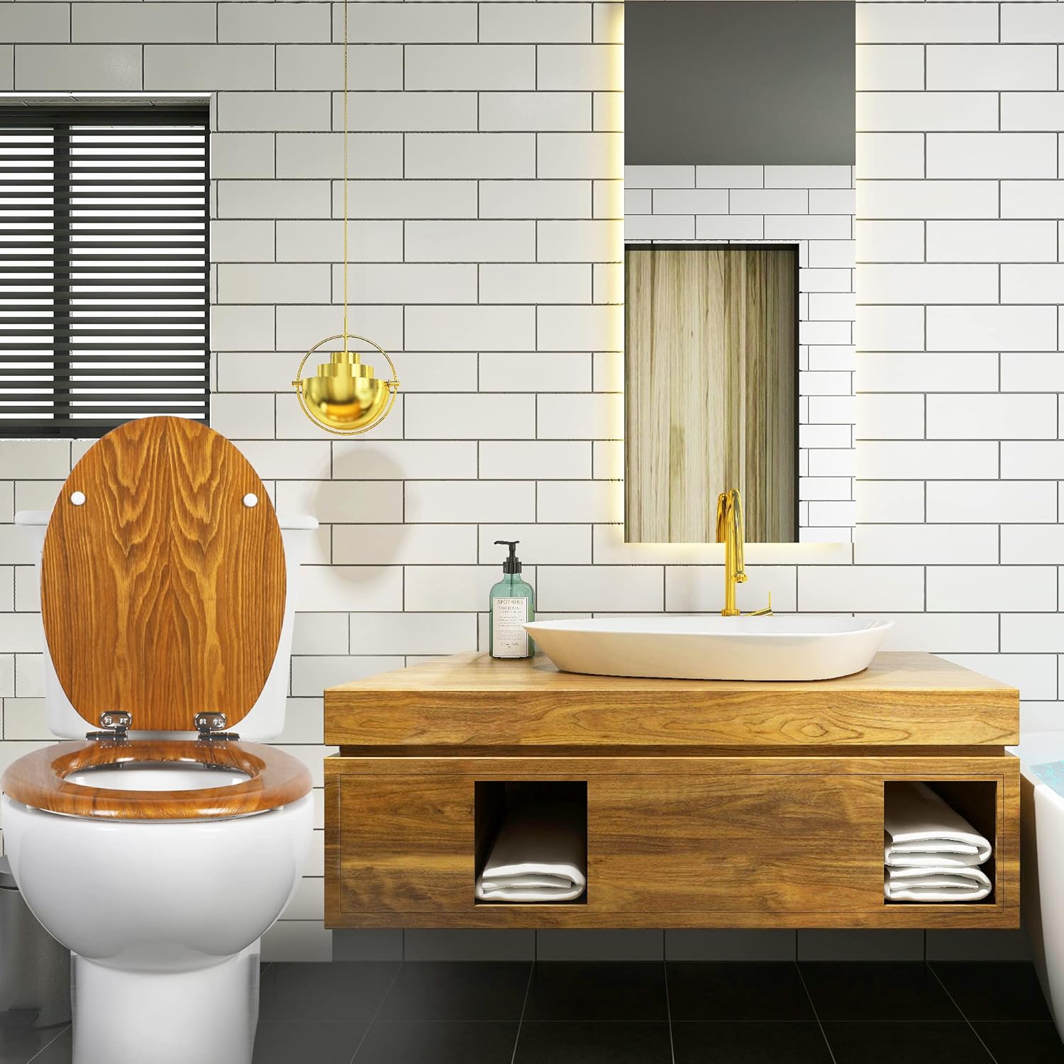Thumbnail 4 de Angel Shield Natural Oak Toilet Seat with Quiet Close, Quick Release Hinges and Antibacterial Surface