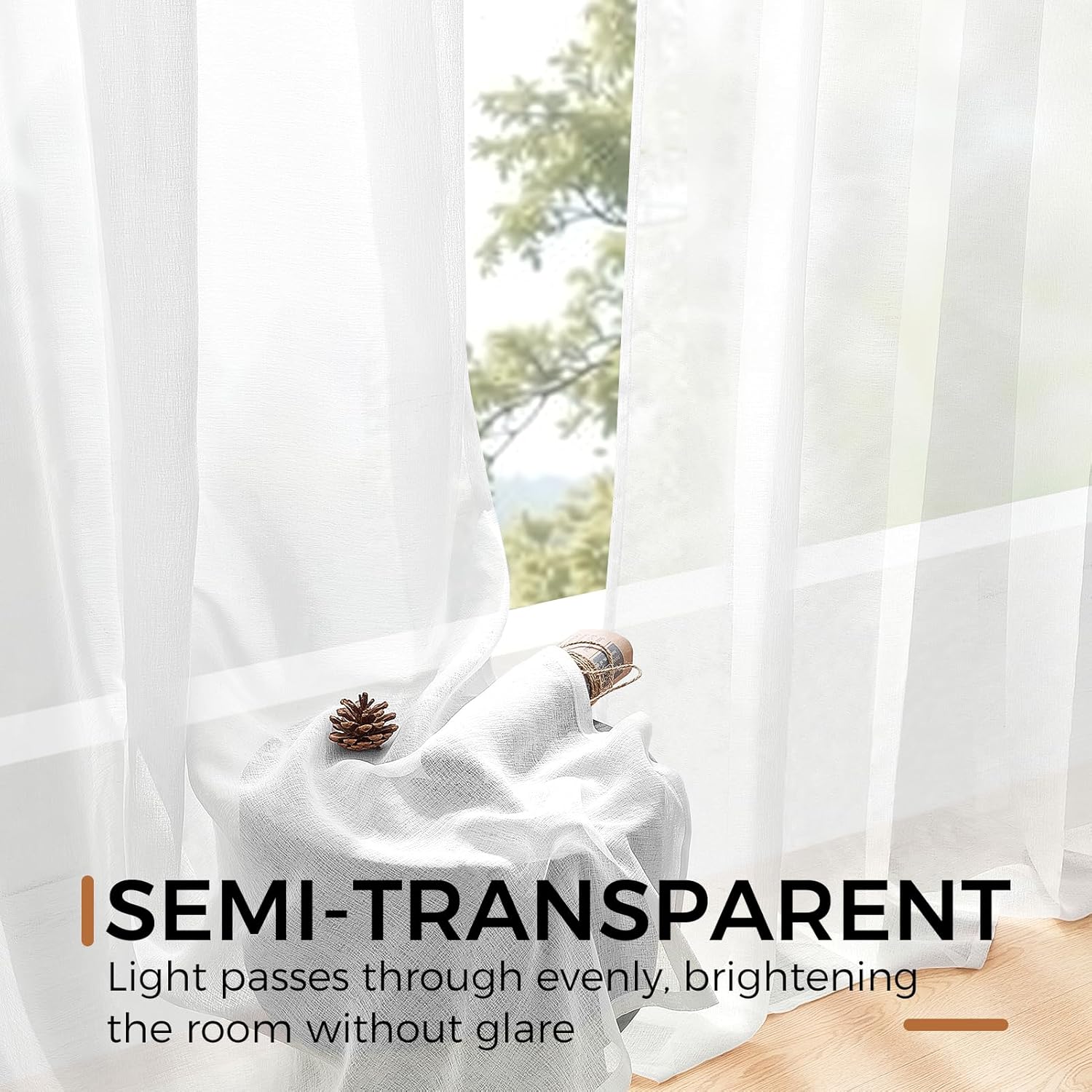 Detalle 2 de MRTREES White Voile Curtains 72" Drop Pair (52x72 Inch) – sheer faux linen eyelet panels