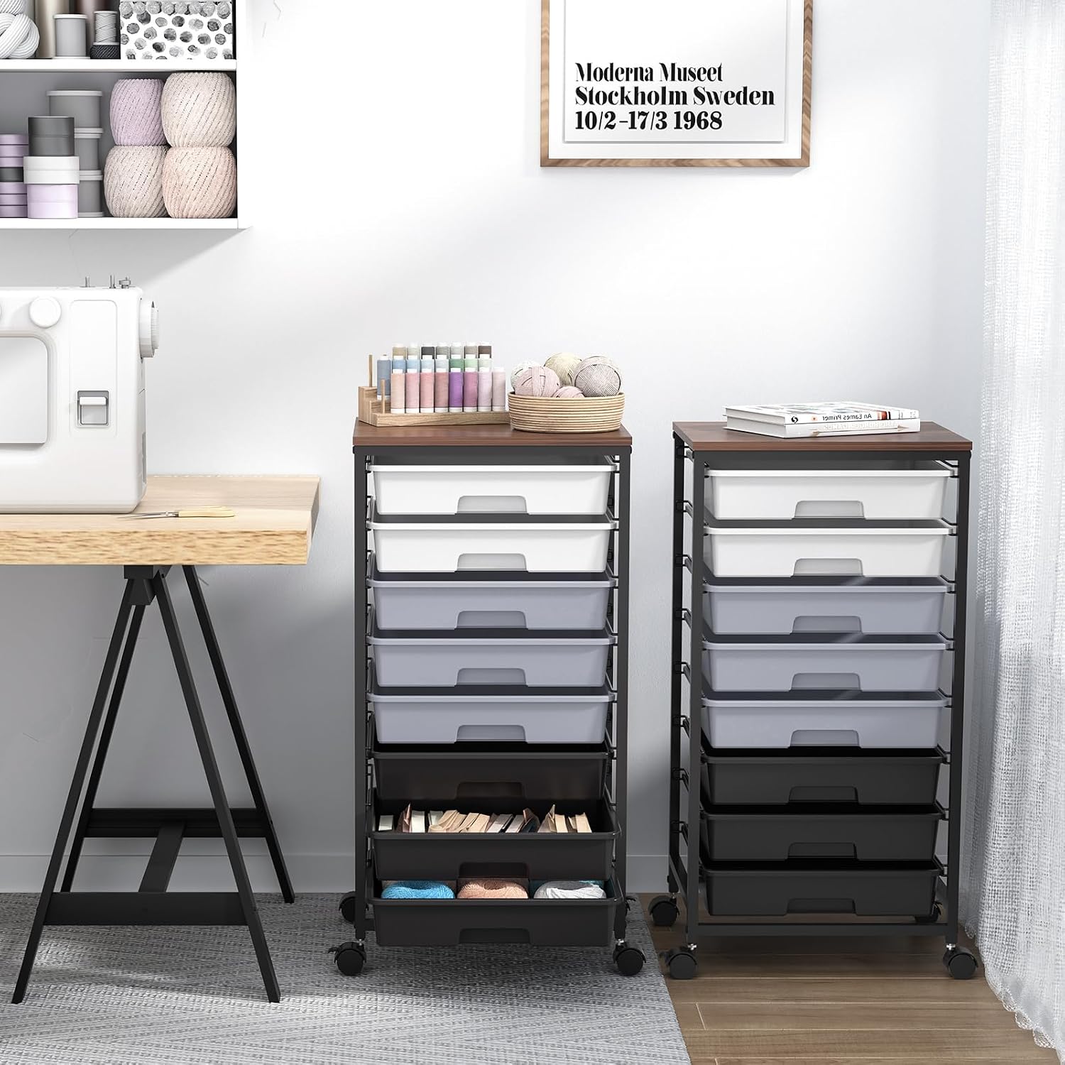 Thumbnail 6 de SYKIARIOL 1250-5 8-Drawer Rolling Utility Cart with Wooden Top