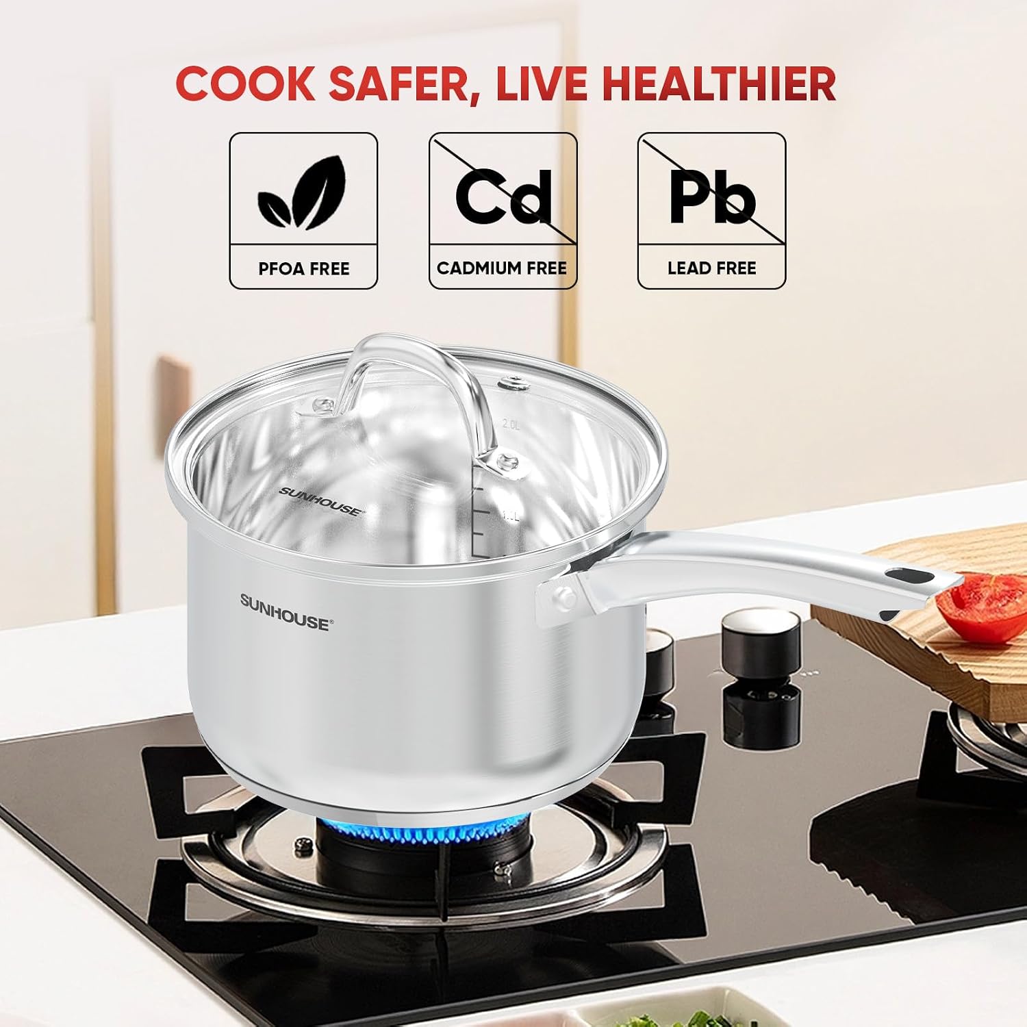 Thumbnail 6 de SUNHOUSE 3-Quart Stainless Steel Saucepan with Lid