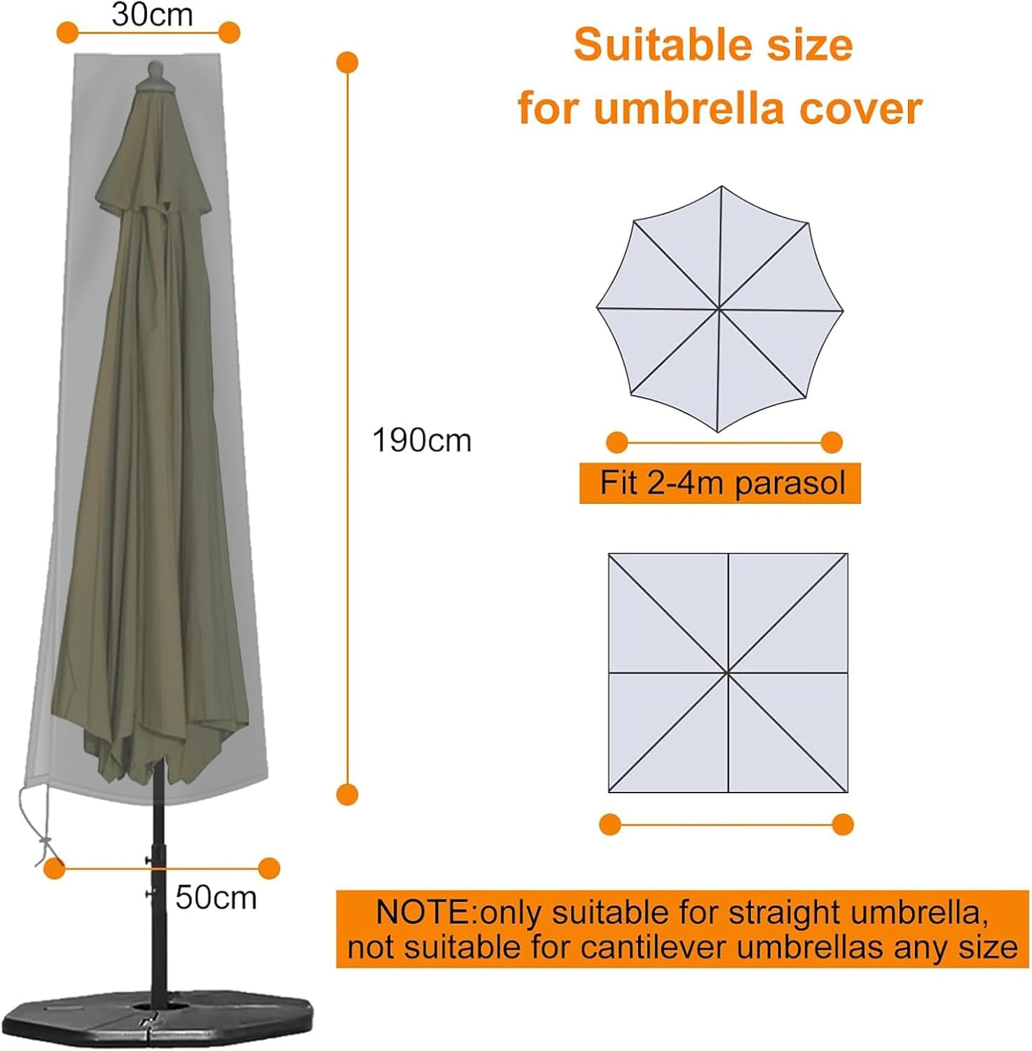 Thumbnail 1 de Parasol Cover Waterproof 600D – Heavy Duty Garden Parasol Cover for 2.5m–4m Umbrellas