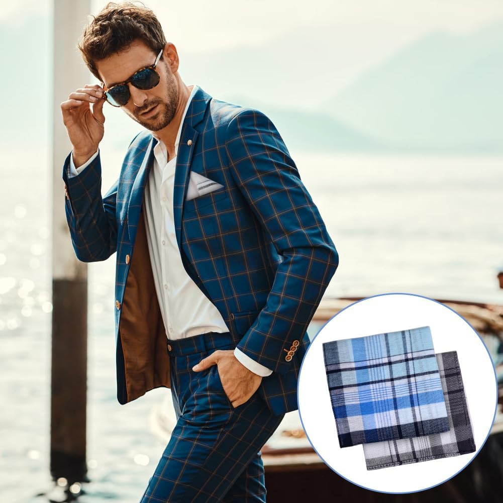 Thumbnail 4 de Aomig Fazzoletti Uomo in cotone, set da 12 grandi (6 colori) 40x40 cm, stile plaid