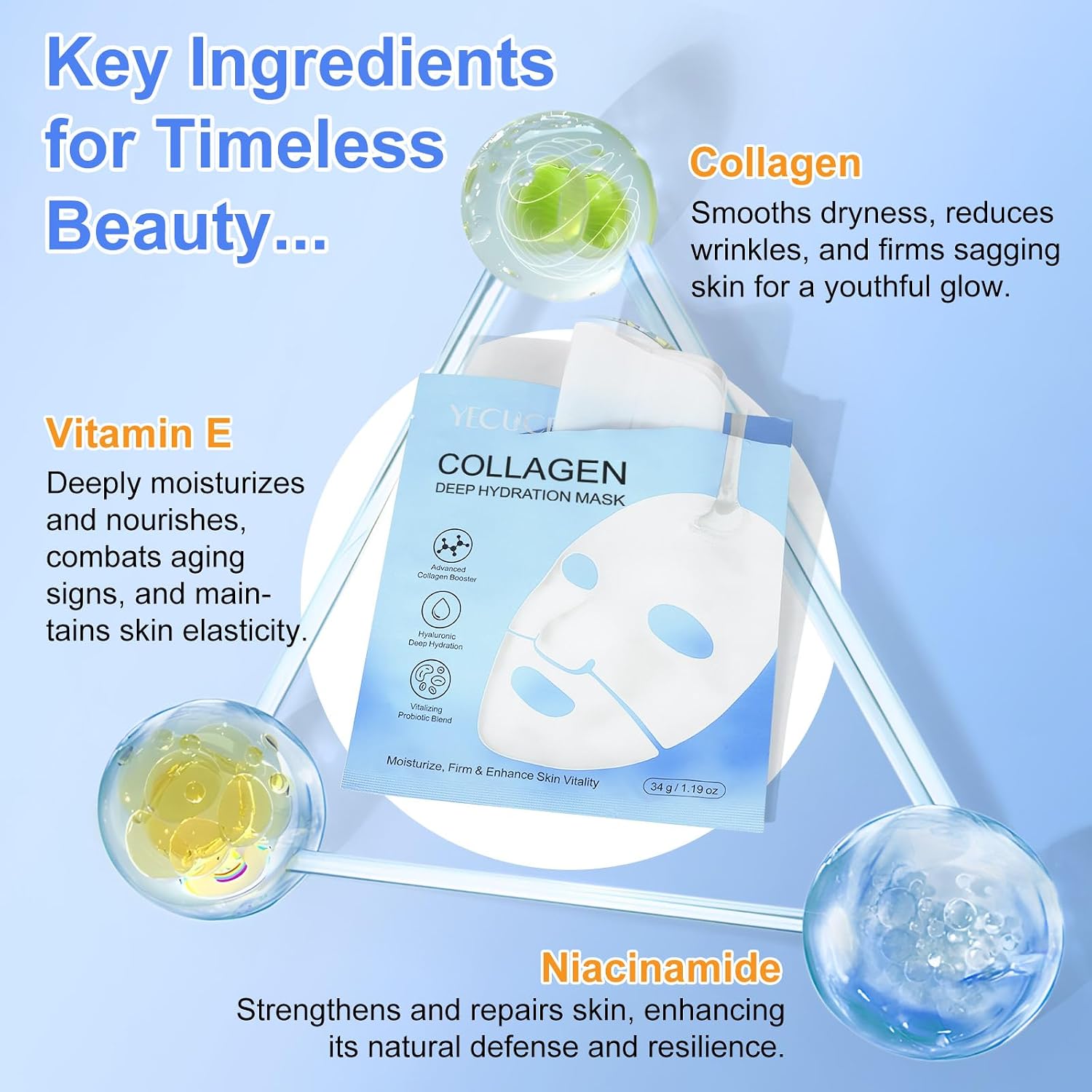 Detalle de Maschera Viso al Collagene a Basso Peso Molecolare – Set da 6 Maschere Idratanti e Rassodanti