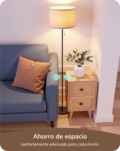 Detalle 2 de EDISHINE Lámpara de Pie Salón con Pantalla de Lino y Luz 2700 K — Negro