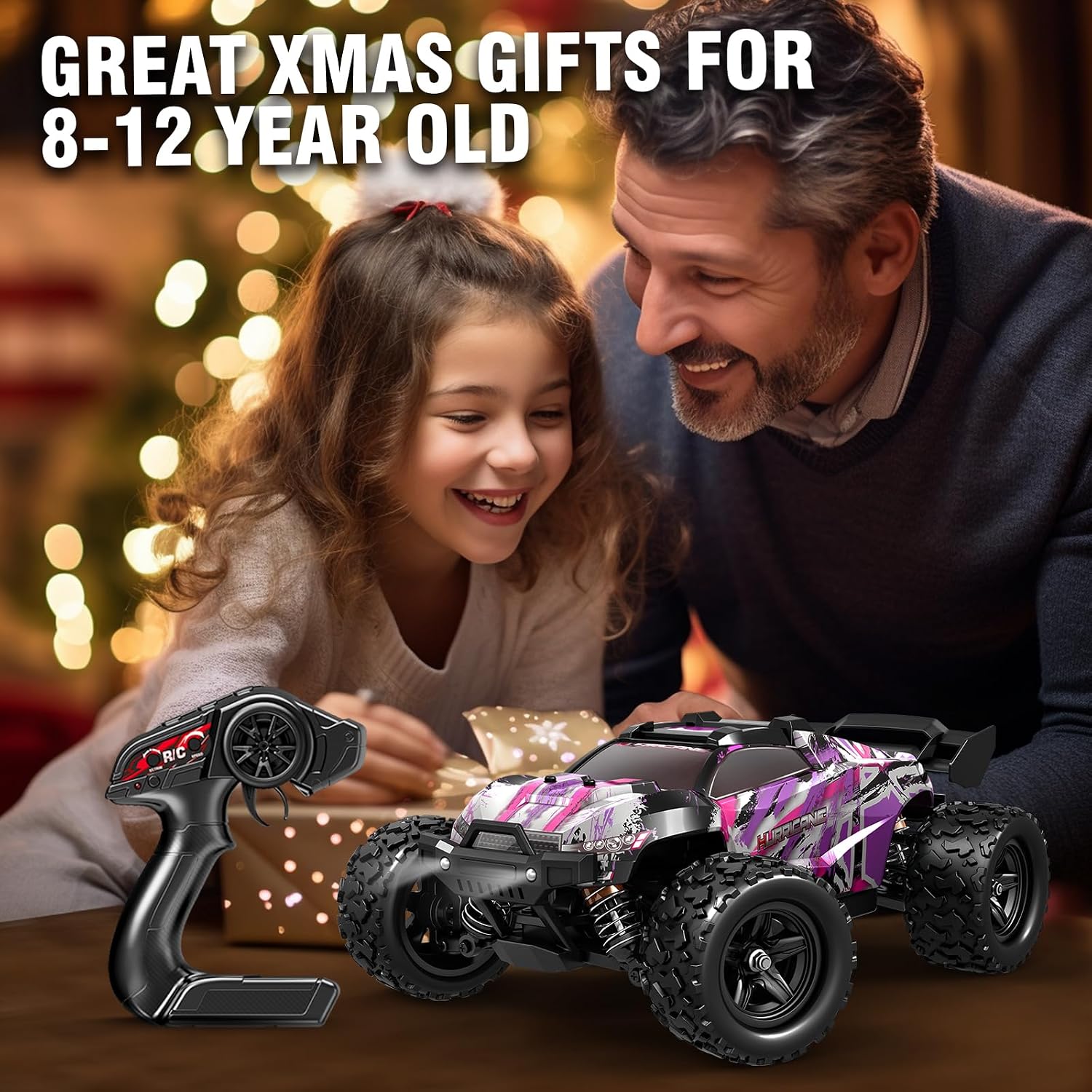 Detalle 2 de Womaqu HS18323 RC-auto 1:18, paarse 4x4-offroadtruck met LED-verlichting