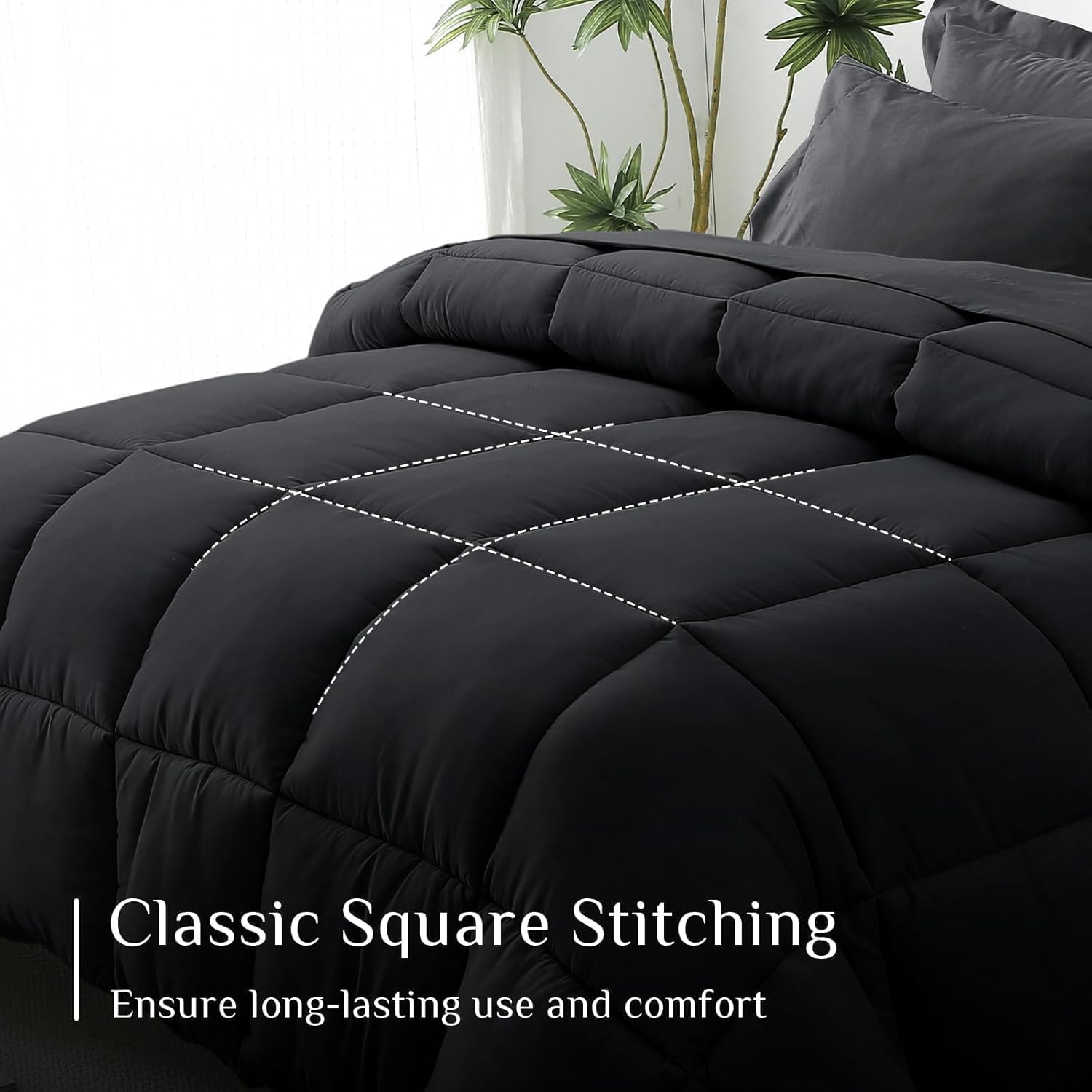 Detalle de JOLLYVOGUE Full Comforter Set, Ultra-Soft Full Bed in a Bag (7 Pieces) – Black