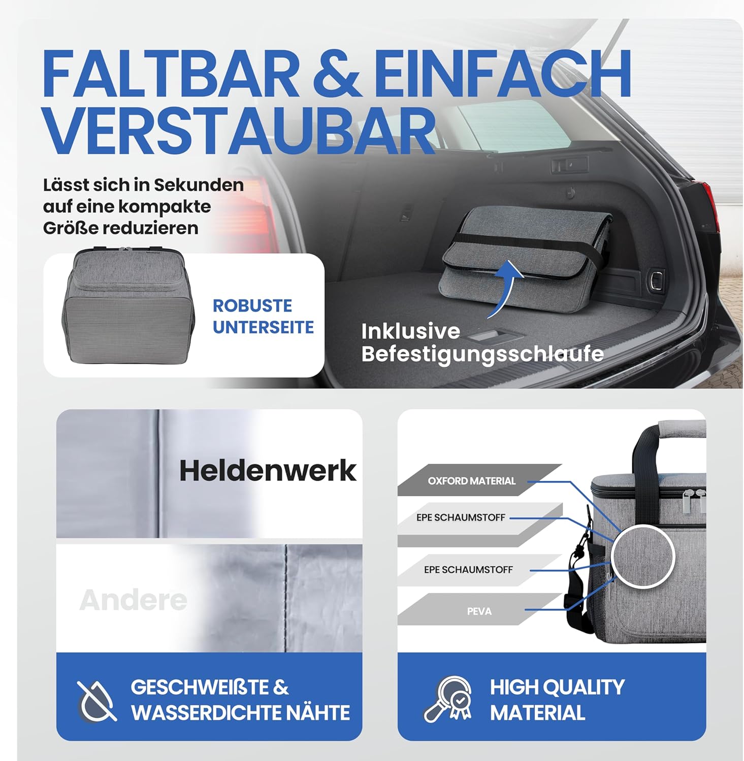 Thumbnail 6 de HELDENWERK® Kühltasche groß faltbar – 12h Kühlleistung, auslaufsicher & wasserdicht, 6 Fächer, verstärkter Boden