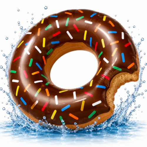 Aufblasbar Donut Schwimmring braun Ø 120 cm mit Biss – XXL-Schwimmring für Erwachsene & Kinder