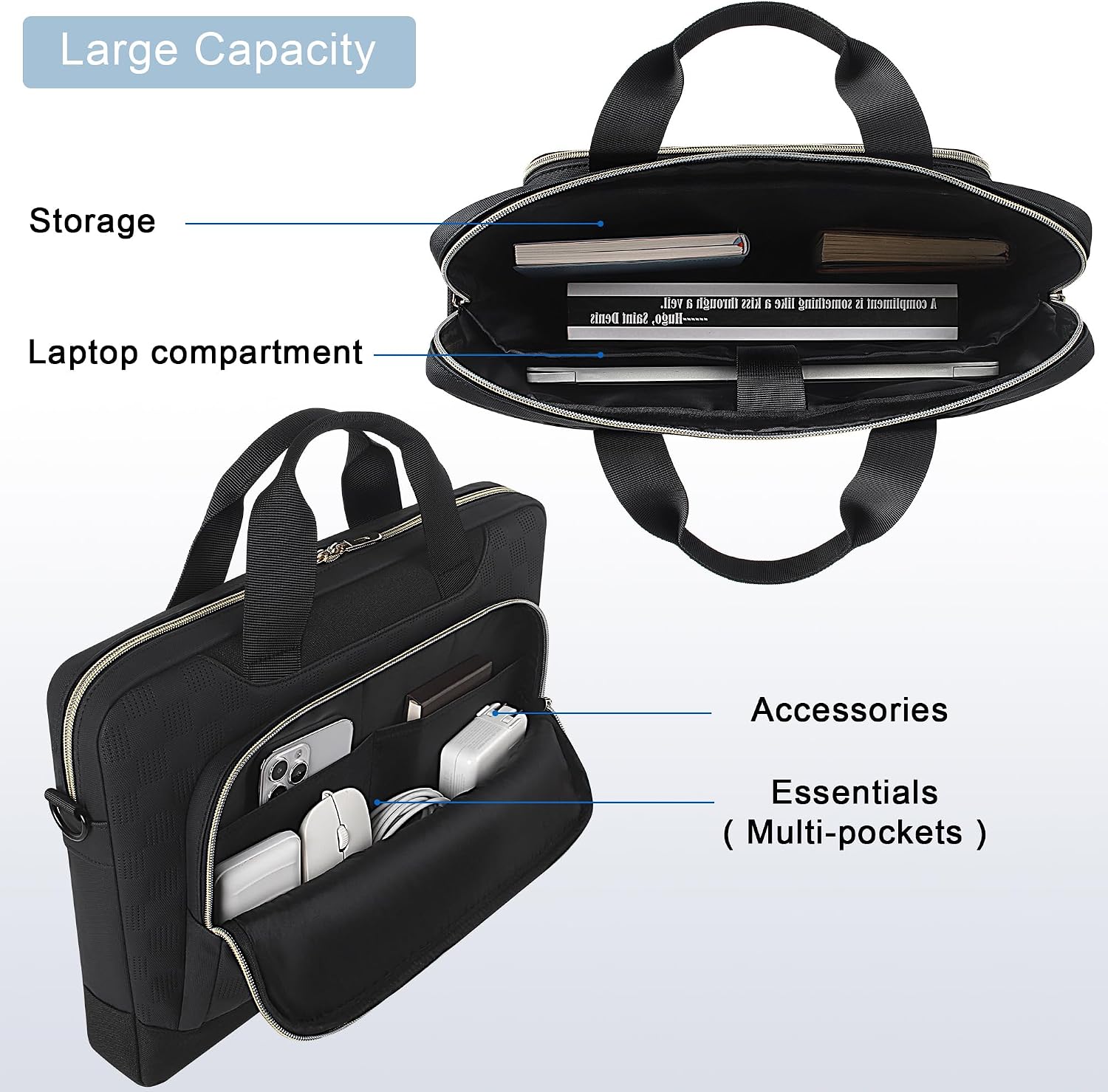 Thumbnail 4 de DOMISO Sacoche pour ordinateur portable 15 à 15,6 pouces – protection imperméable et bandoulière ajustable