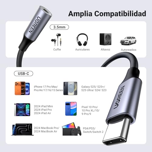 Thumbnail 6 de UGREEN Adaptador USB-C a Jack 3.5mm DAC con Chip Auriculares – Compatibilidad ampliada