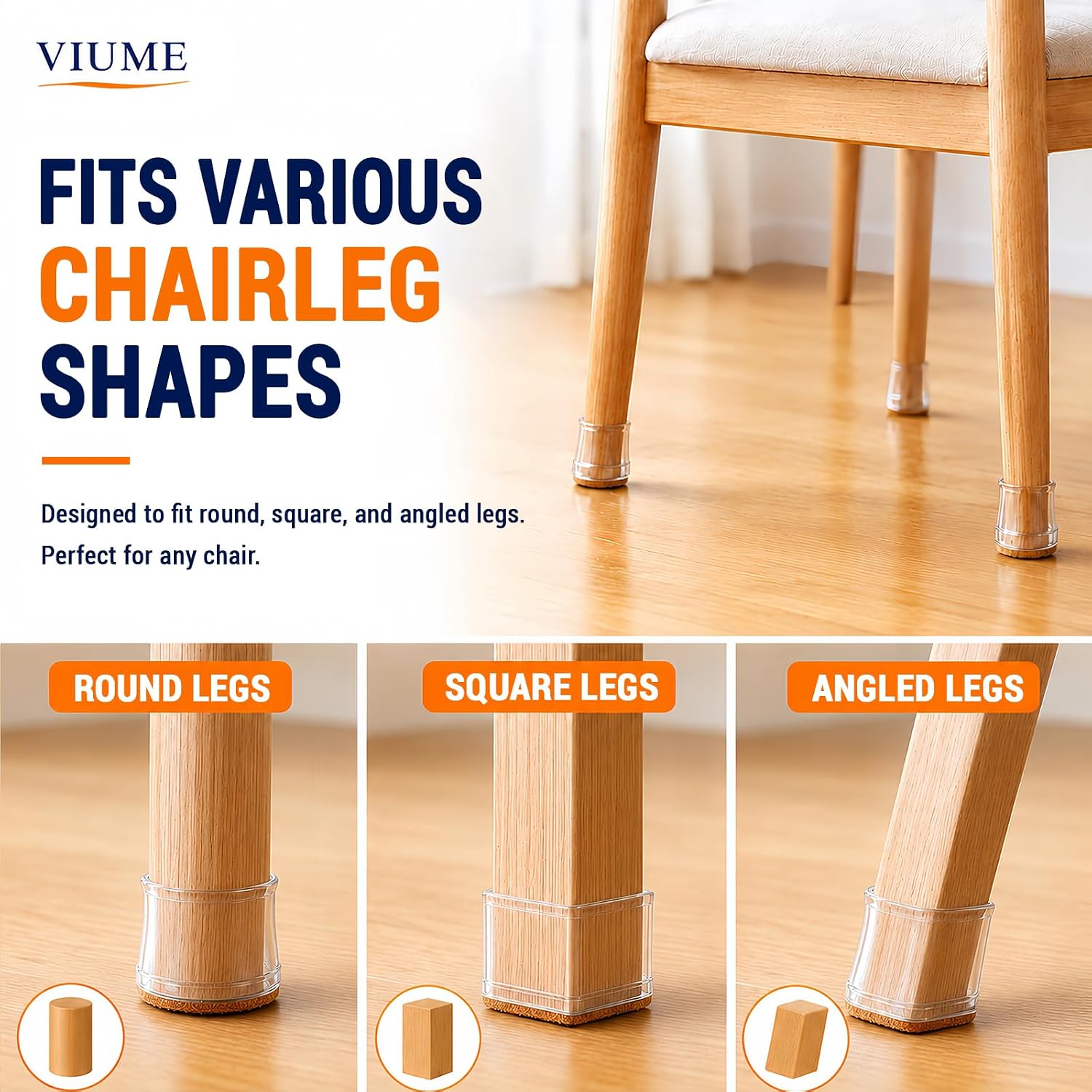 Detalle 1 de VIUME A237 Chair Leg Floor Protectors, 32 Clear Silicone Caps with Felt Pads