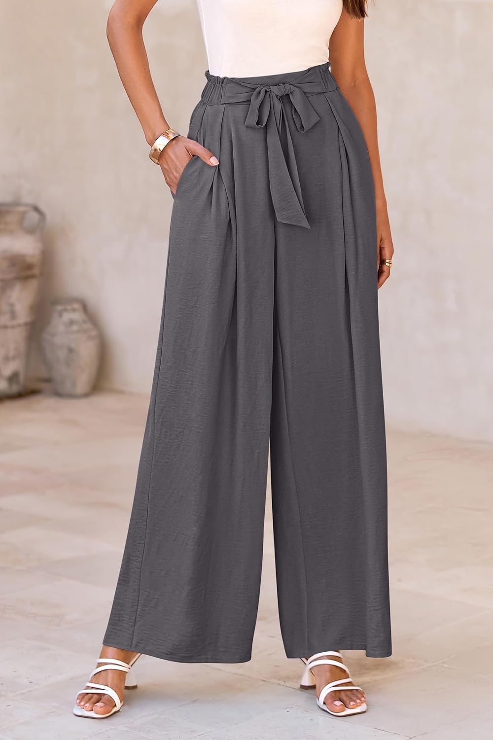 Detalle de PRETTYGARDEN Women’s Wide-Leg Work Pants (High-Waisted, Pull-On Palazzo Trouser)