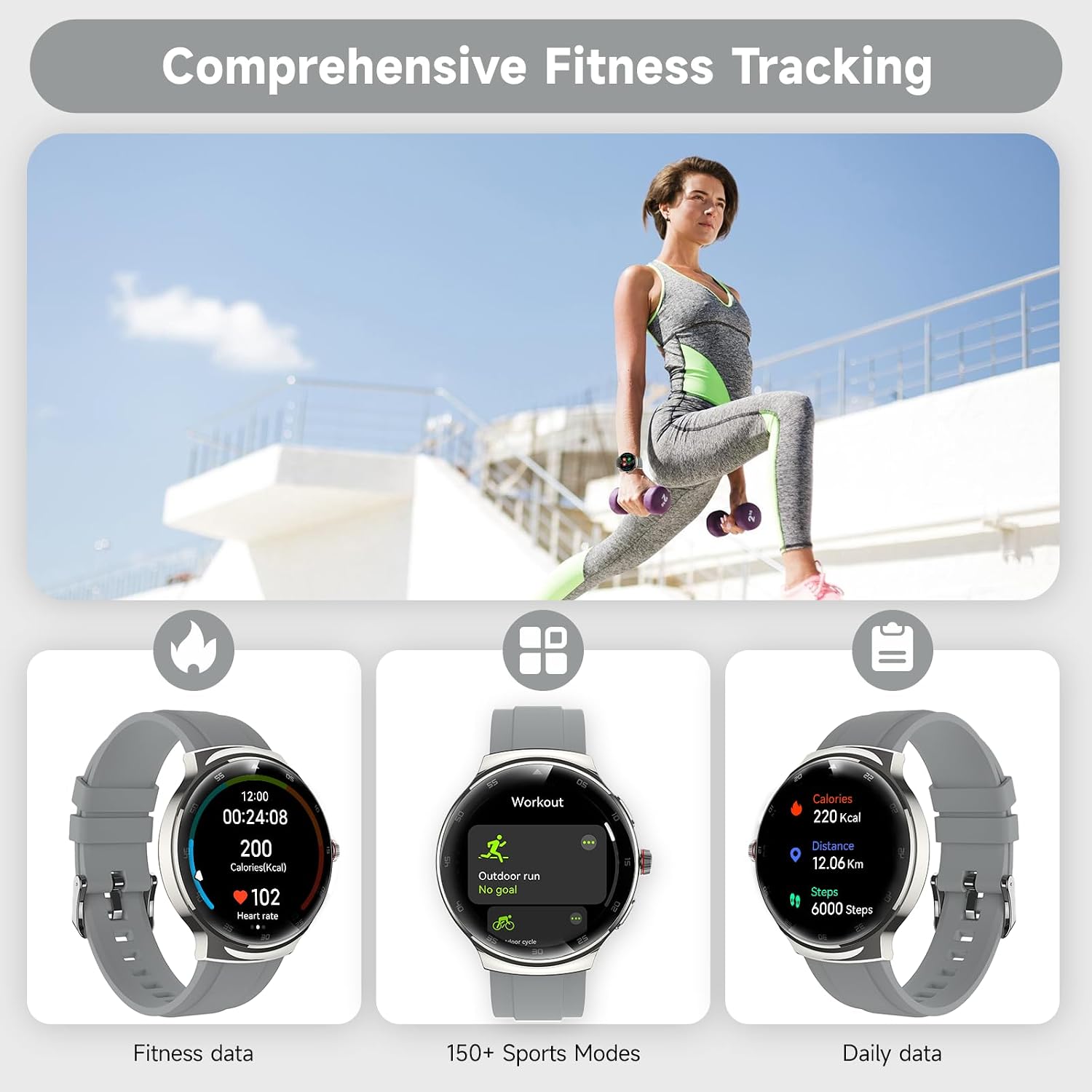 Thumbnail 6 de Smart Watch for Men & Women: 1.43" AMOLED Curved Screen, 150+ Sport Modes, Dual Straps