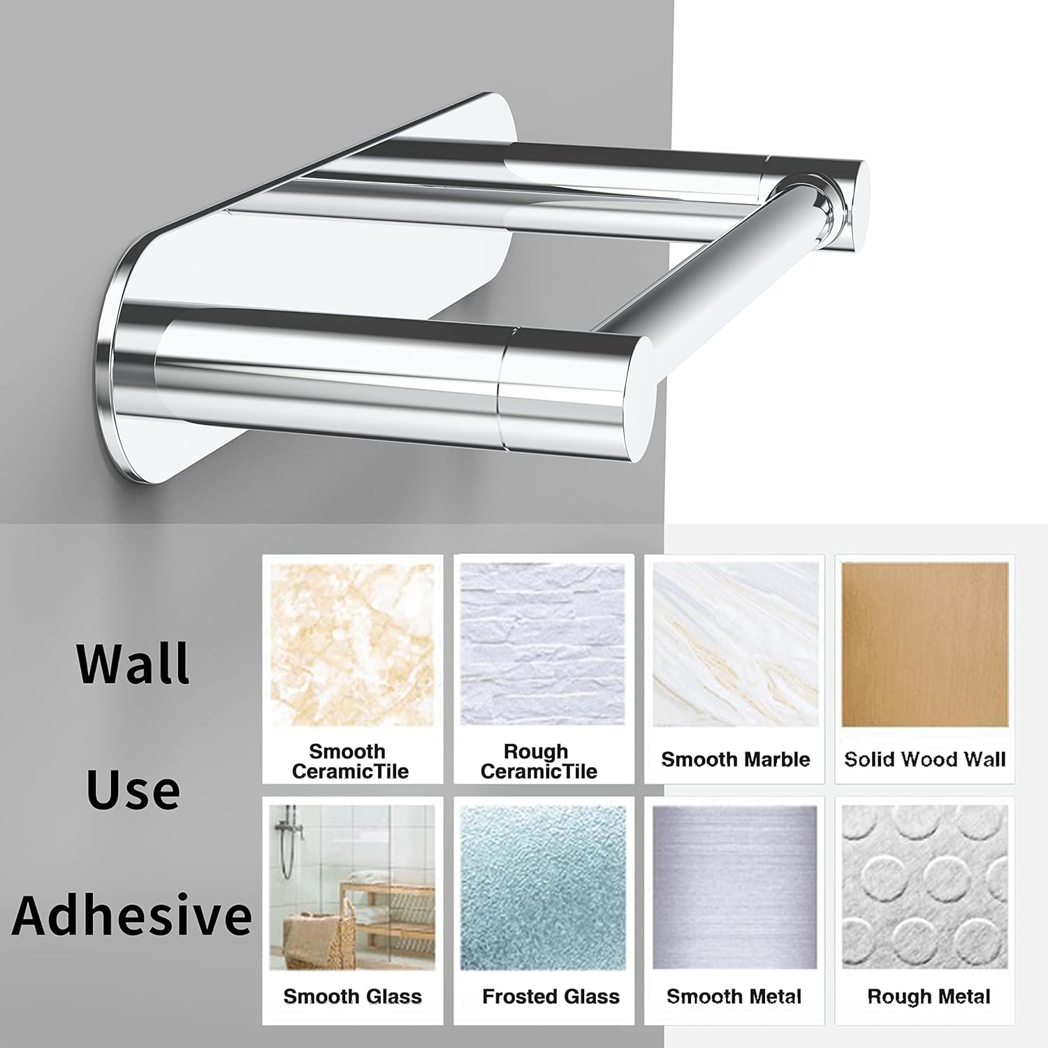 Thumbnail 5 de WZRUA self-adhesive double-post pivoting toilet roll holder (chrome stainless steel, no drilling)