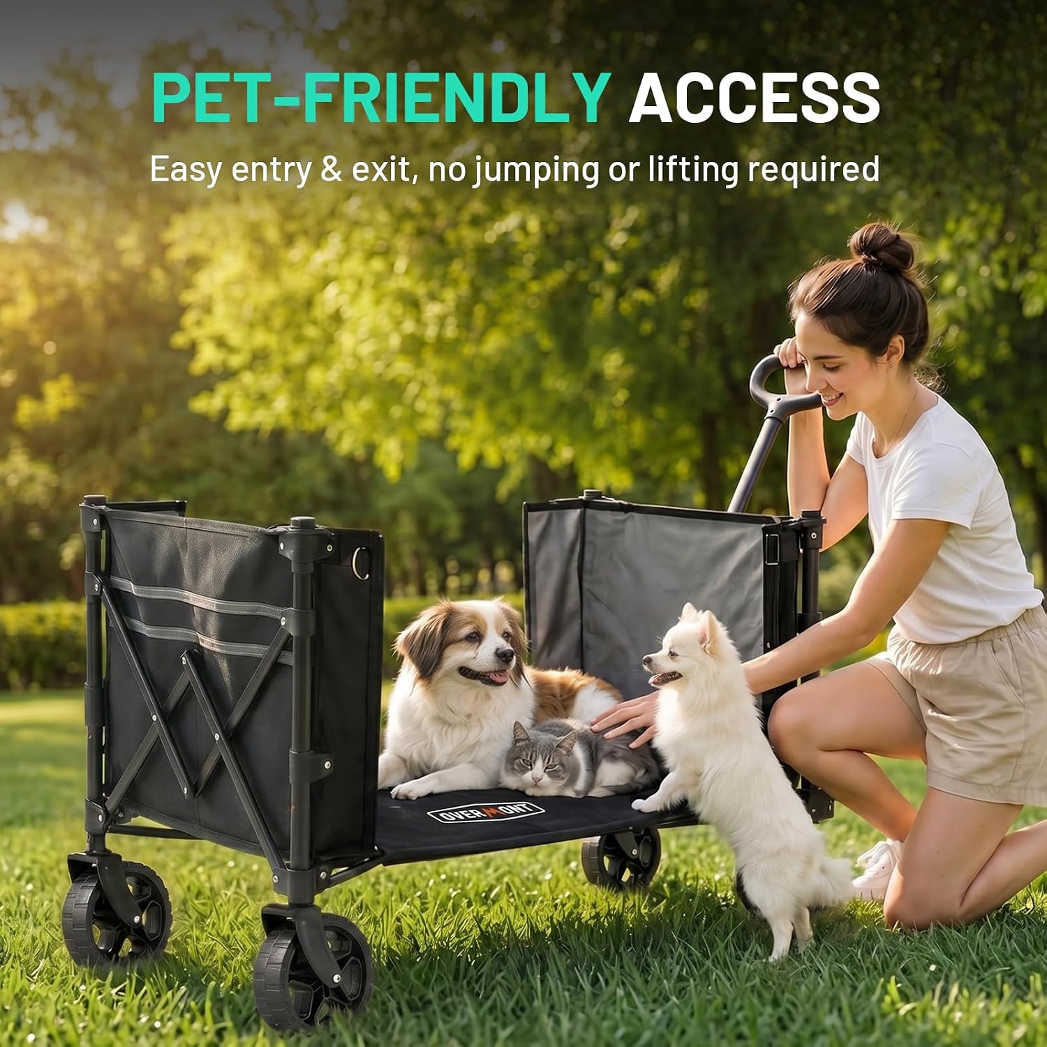 Detalle 2 de OVERMONT 120L wagon-Blk 3-in-1 Collapsible Wagon Cart with Swivel Wheels