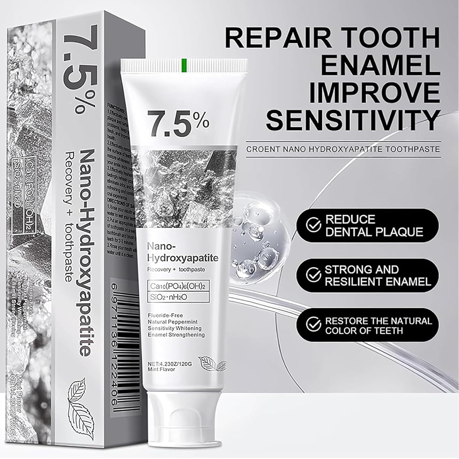 Detalle 2 de Ayzololo 7.5% Hydroxyapatite Toothpaste for Enamel Protection (Fluoride-Free), Fresh Mint