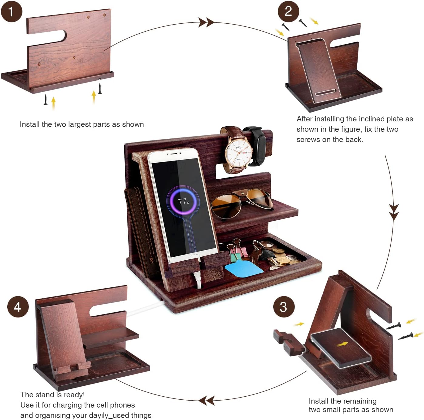 Thumbnail 2 de Gifts for Men Wood Phone Docking Station – bedside organiser and desk stand
