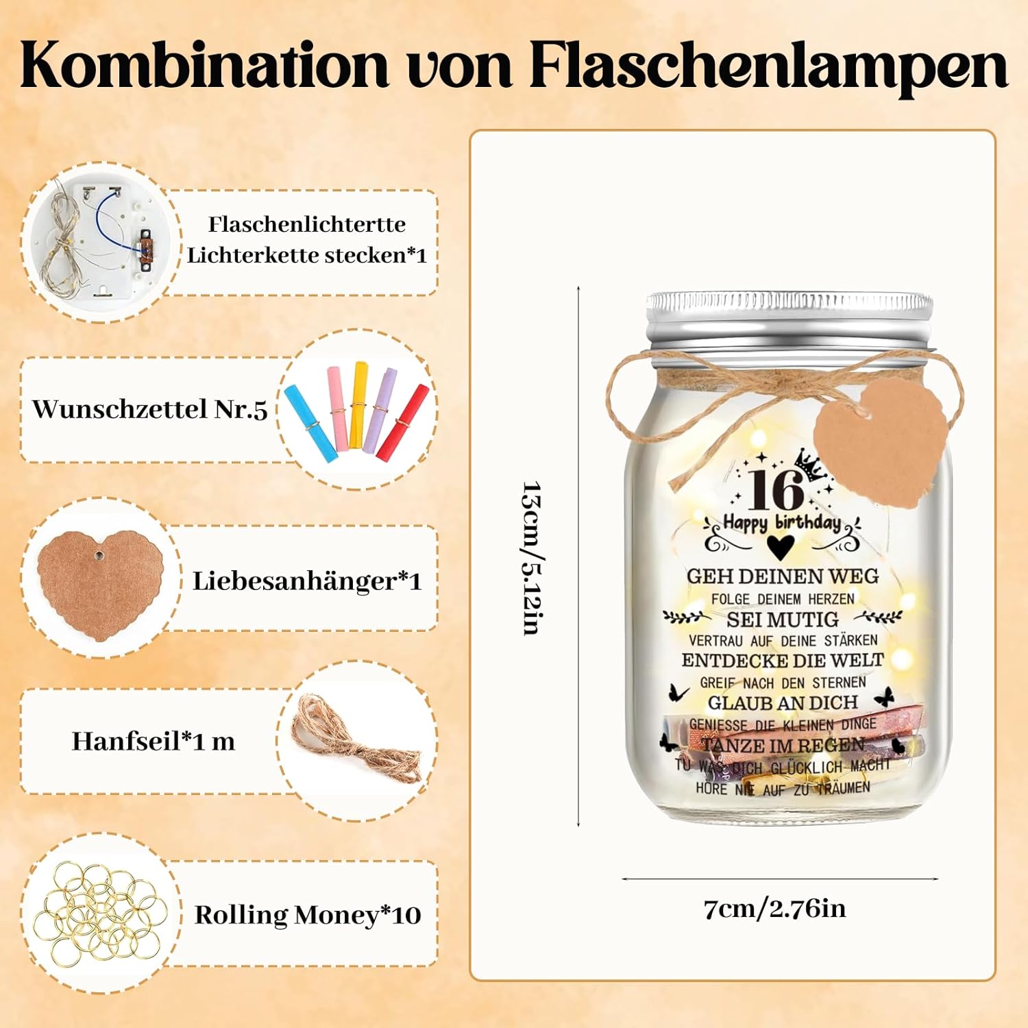 Thumbnail 1 de Hiipeefeel Geldgeschenk 16. Geburtstag Mädchen – LED Flaschenlicht mit persönlicher Botschaft