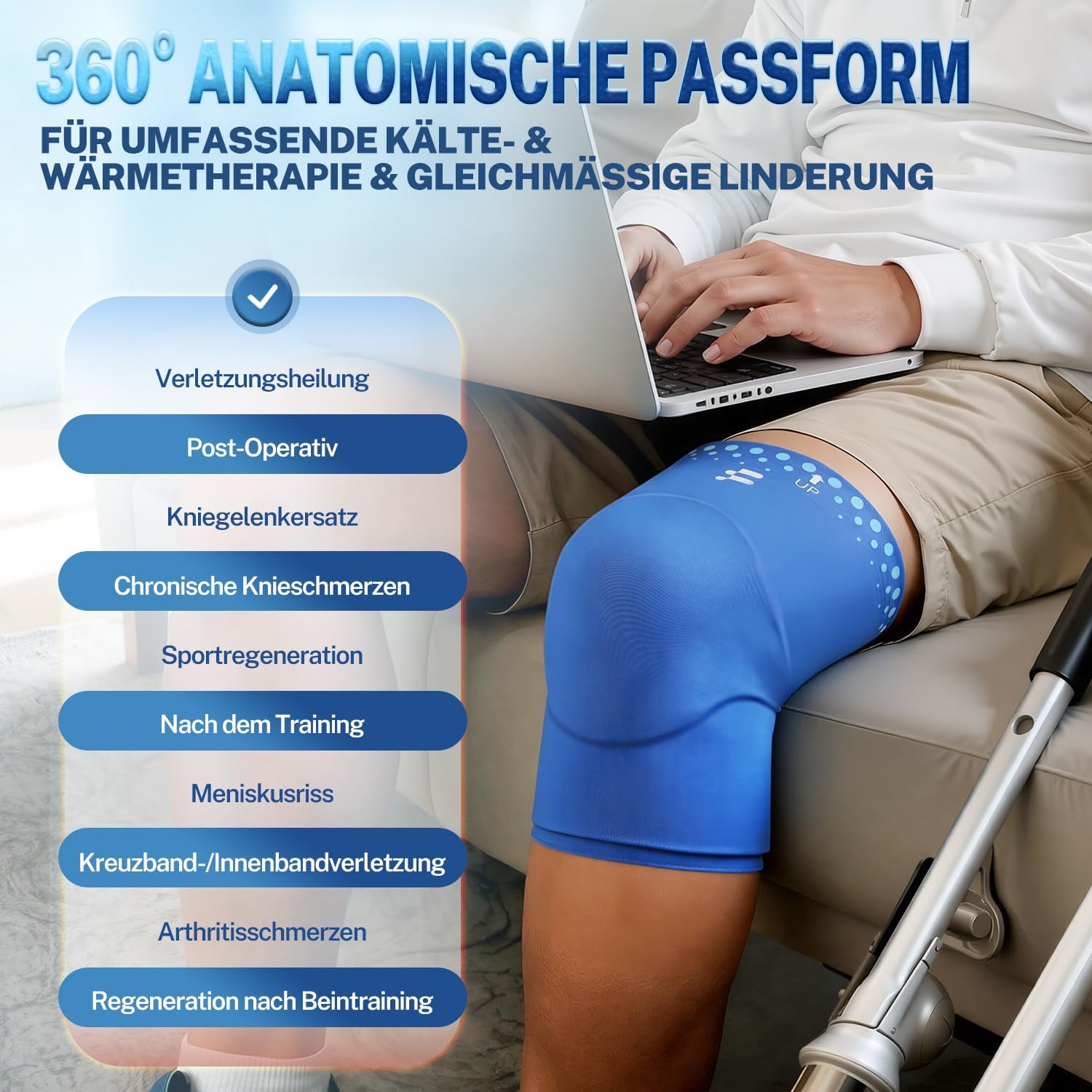 Detalle de Fitomo Kühlmanschette Knie XL – Wiederverwendbare Gel-Packung für Kühlung & Wärme bei Kniebeschwerden