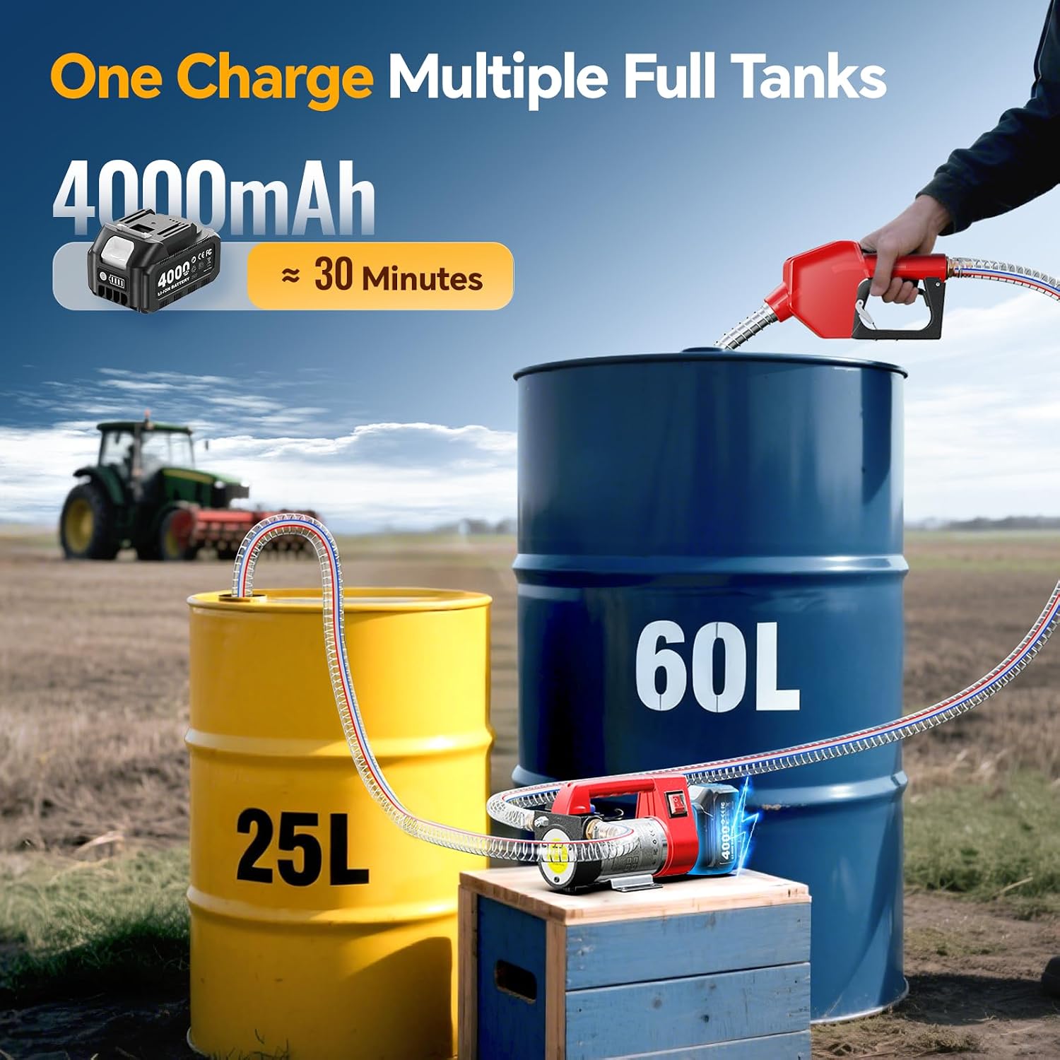 Thumbnail 2 de TaskStar Battery-Powered Fuel Transfer Pump: 45L/min Cordless Diesel Kit with 21V 4.0Ah Battery