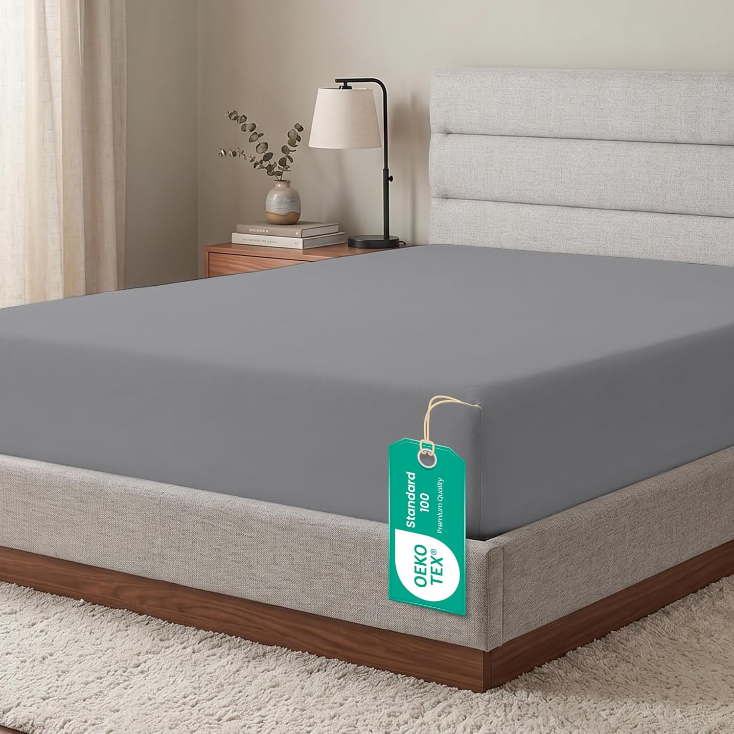 Detalle de Linens World Egyptian Cotton 4FT Fitted Sheet: Breathable, Anti-Wrinkle Deep Pocket 30cm