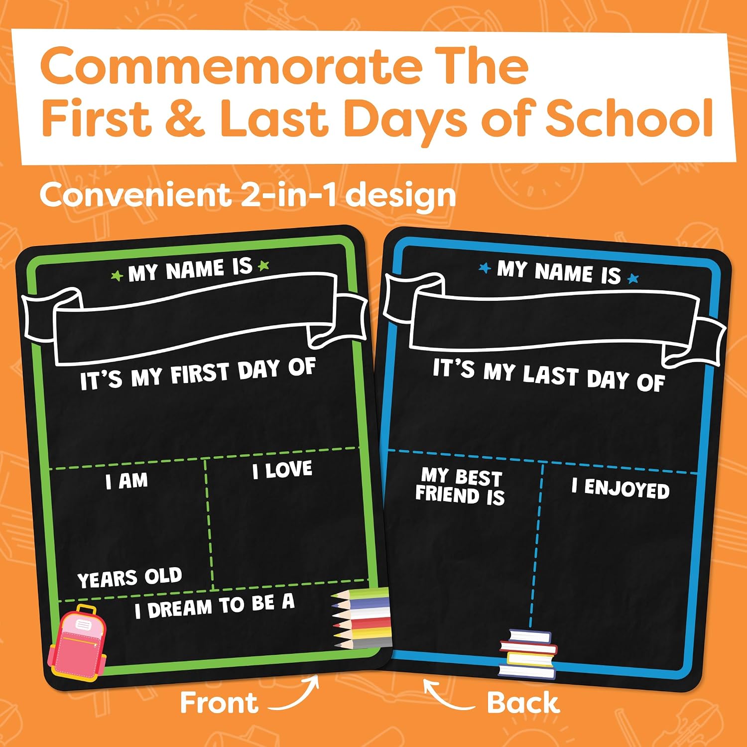 Thumbnail 1 de Momo & Nashi First Day of School Sign Board with Liquid Chalk Markers (14”x11” Double-Sided, Reusable)
