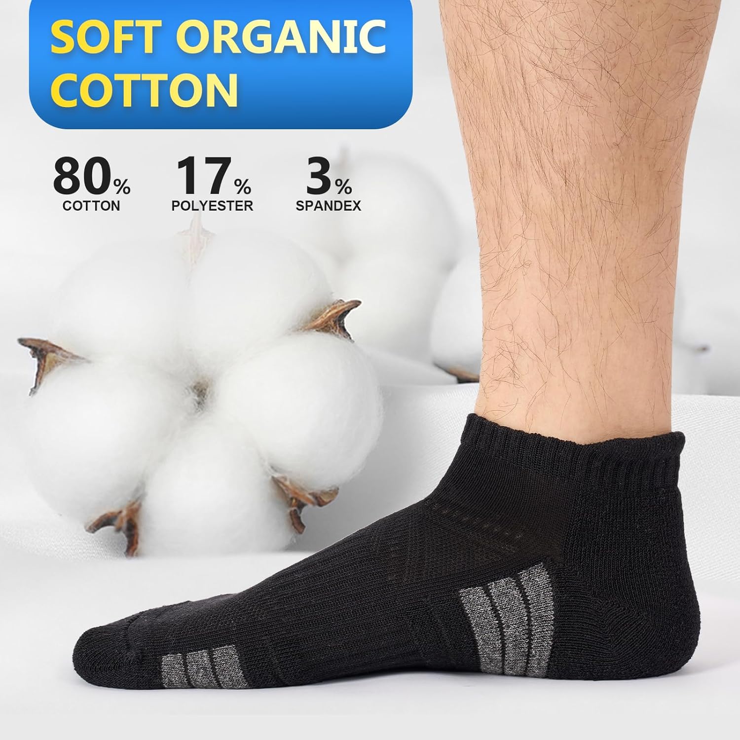 Thumbnail 2 de SockWaddles trainer socks (6 pairs) – cushioned anti-blister ankle running socks in white & black
