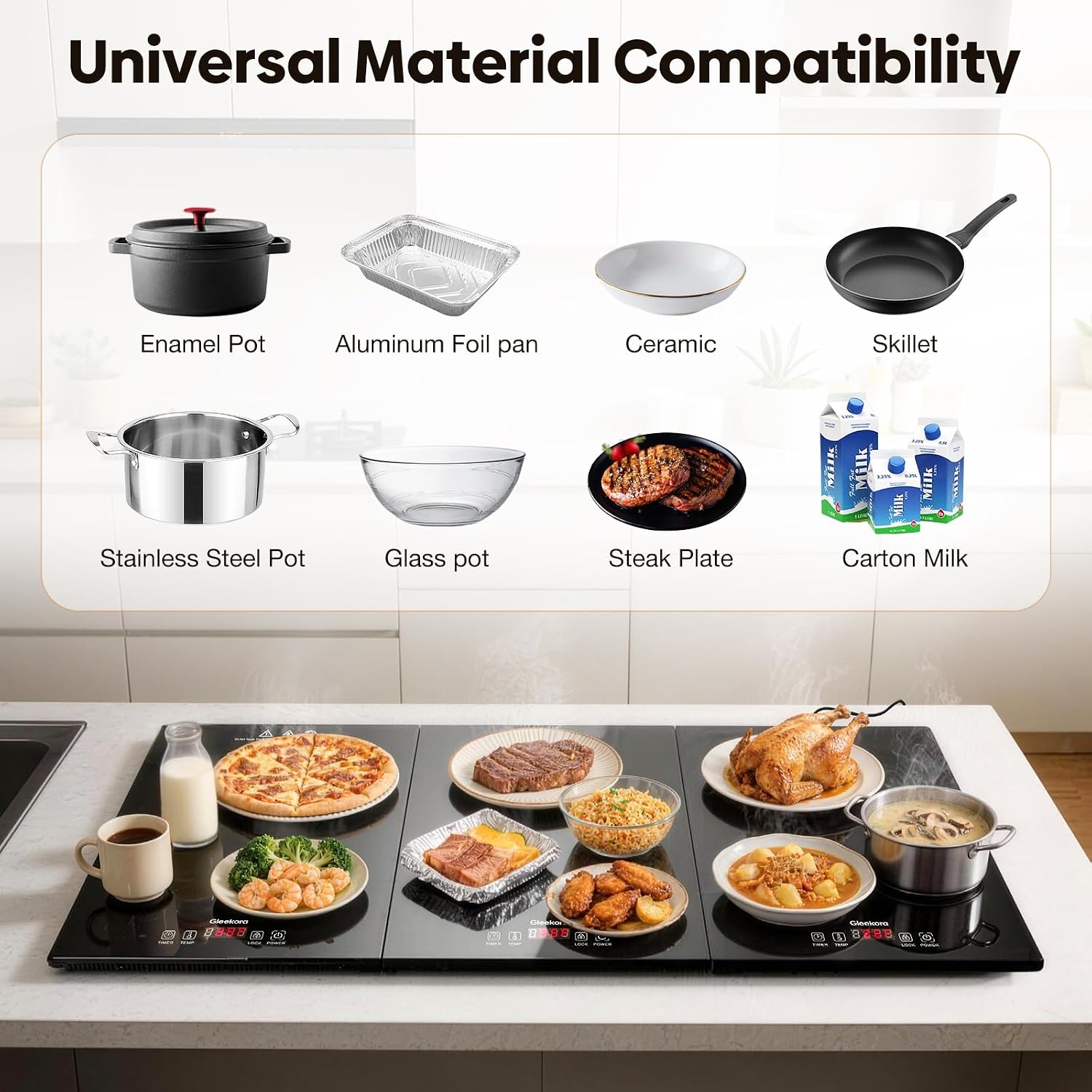 Detalle 2 de Gleekora 3-in-1 Food Warming Tray, Tempered Glass, Independent Controls