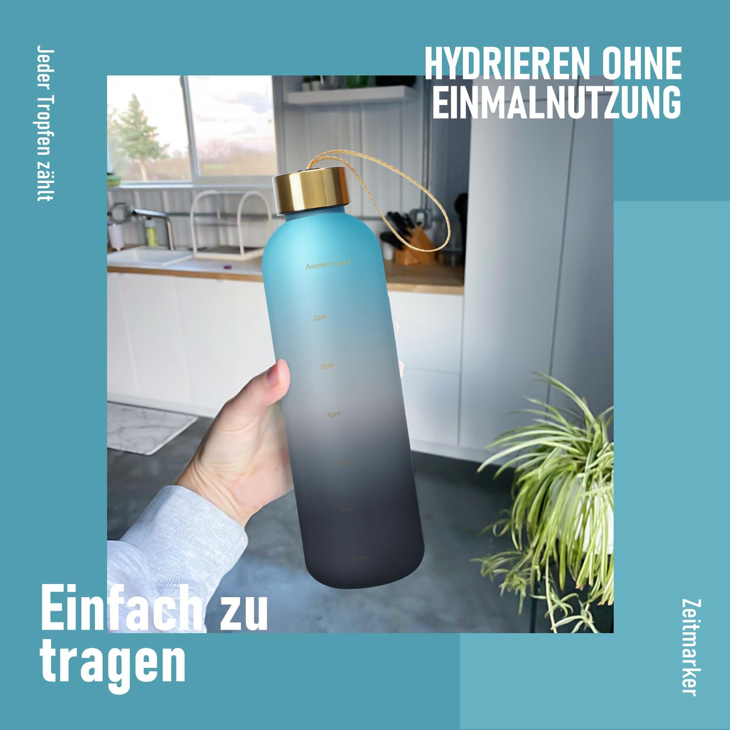 Thumbnail 4 de Opard Trinkflasche 1L/800ml (800ml) aus Tritan, auslaufsicher – mit Zeitmarkierung