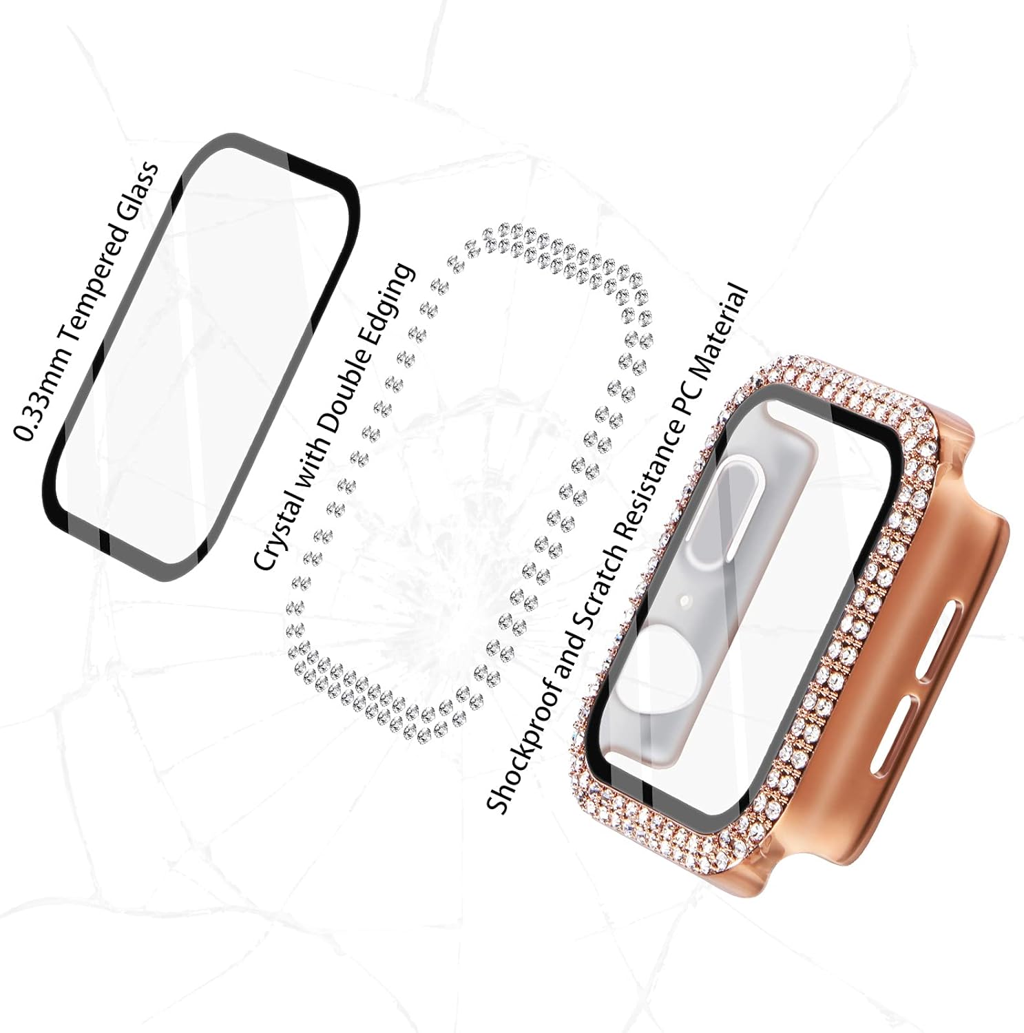 Thumbnail 3 de WINGLE 45mm Apple Watch Screen Protector Case with Tempered Glass Shield (Series 9/8/7) in Rose Gold/Pink/Clear