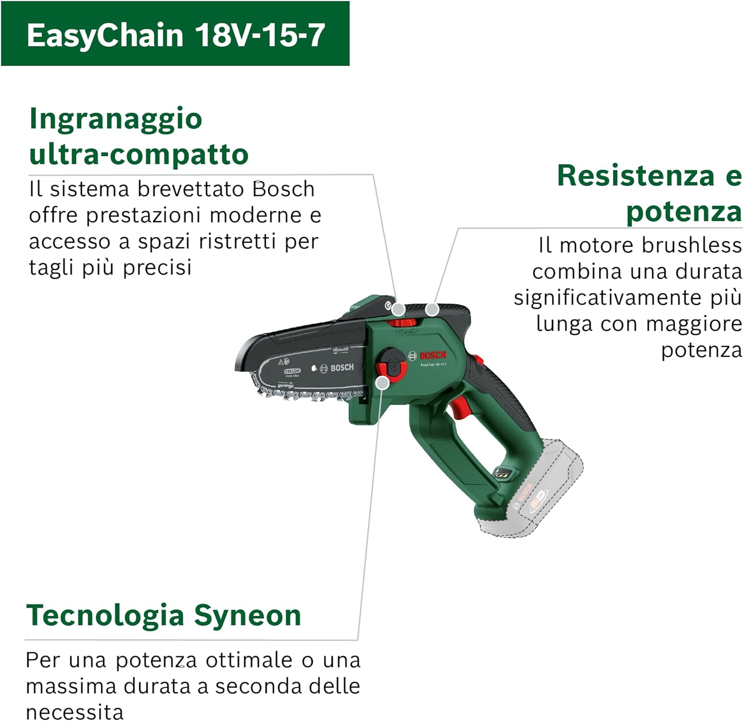 Thumbnail 2 de Bosch Mini motosega a batteria EasyChain 18V-15-7 (18 Volt System) – senza batteria