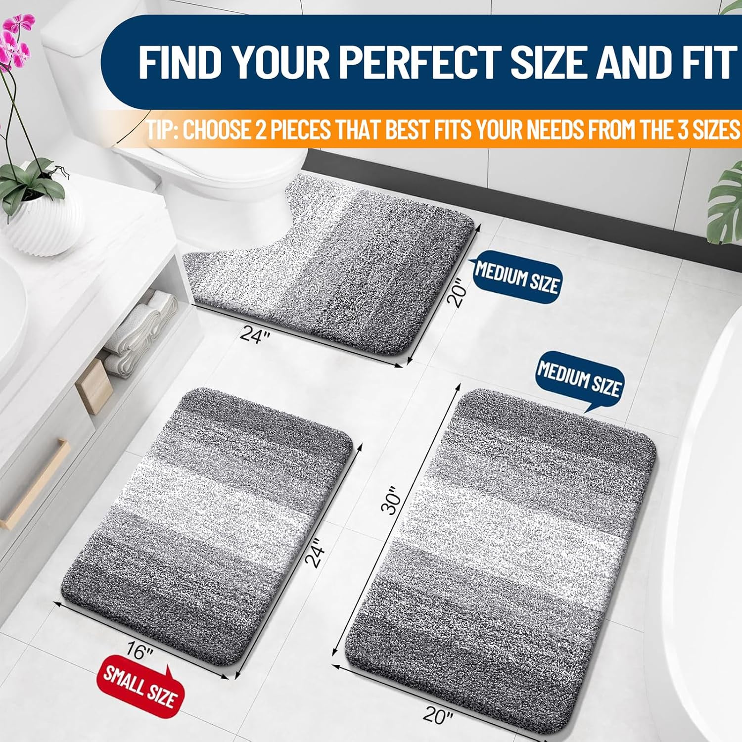 Thumbnail 2 de OLANLY Bathroom Rug Set 30x20+24x20
