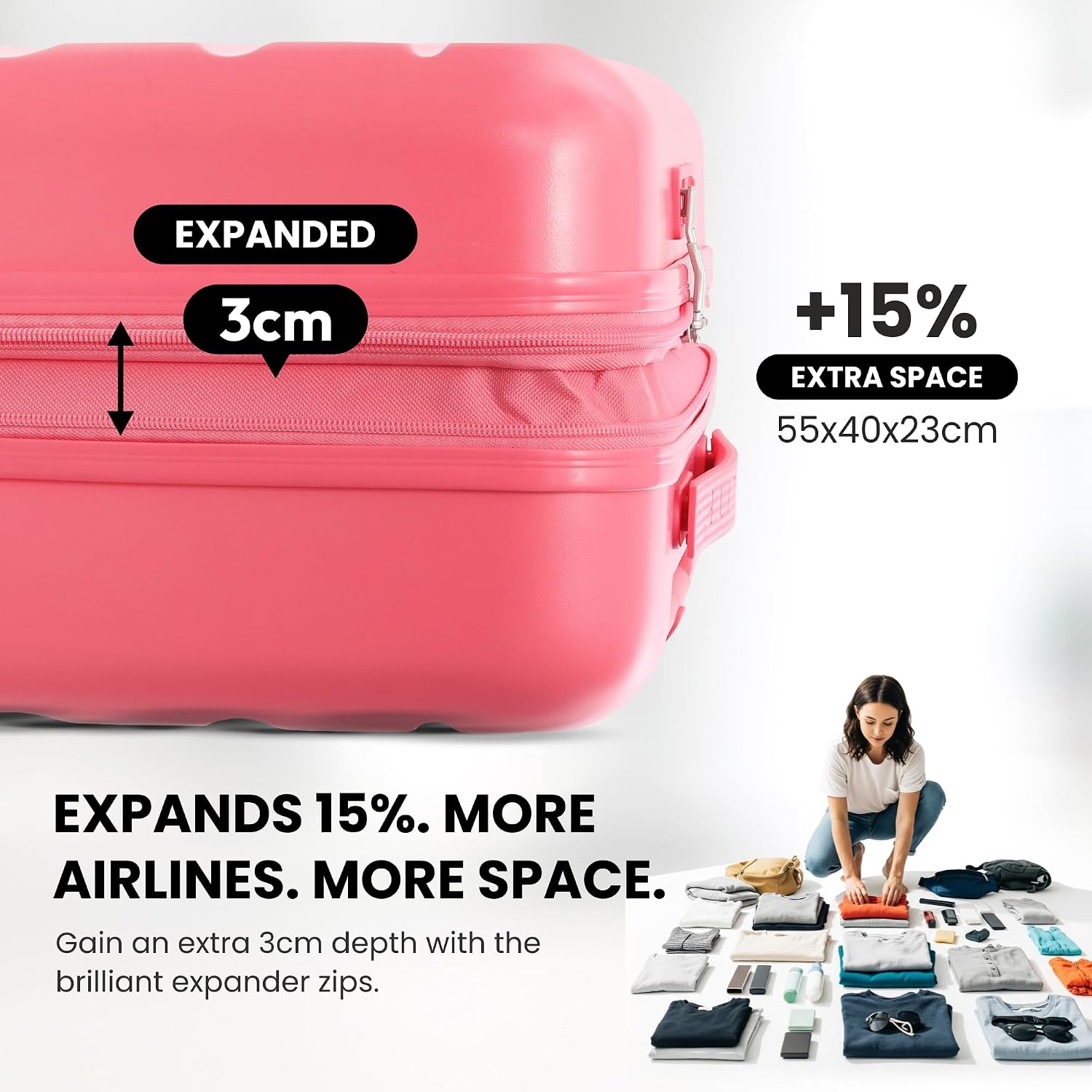 Detalle 2 de Aerolite 55x40x20 Expandable Ryanair Priority Cabin Suitcase, 4 Wheels